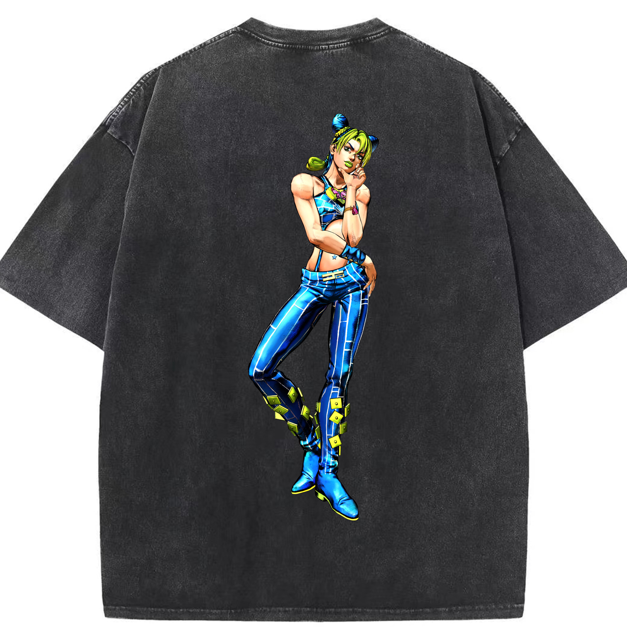 （画像用） "ジョジョの奇妙な冒険 くうじょう ジョリーン JoJo's Bizarre Adventure Jolyne Cujoh " 綿100% ヴィンテージ風 半袖Tシャツ（背面プリント）