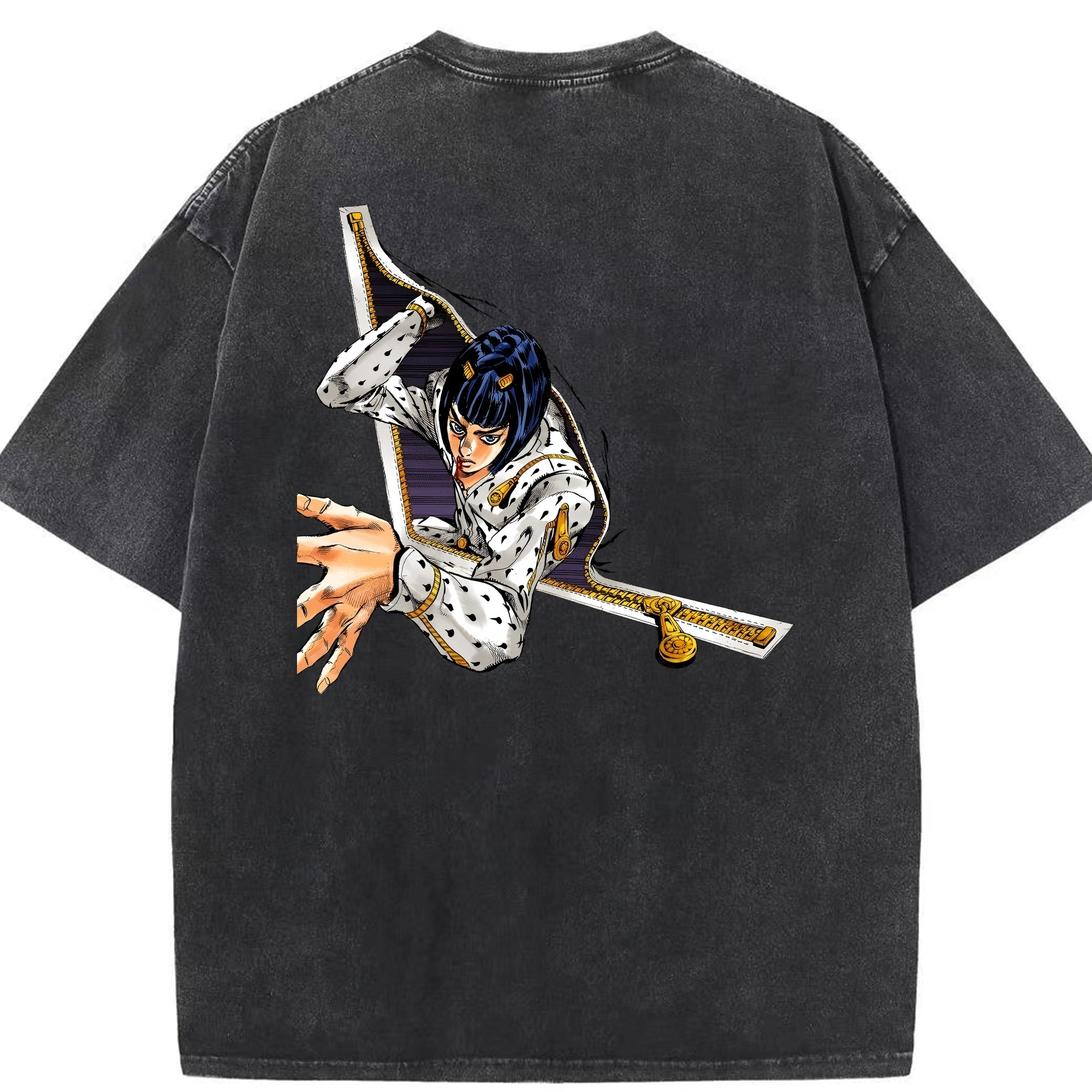 （画像用） ジョジョの奇妙な冒険 ブローノ?ブチャラティ JoJo's Bizarre Adventure Bruno Bucciarati 綿100% ヴィンテージ風 半袖Tシャツ（背面プリント）