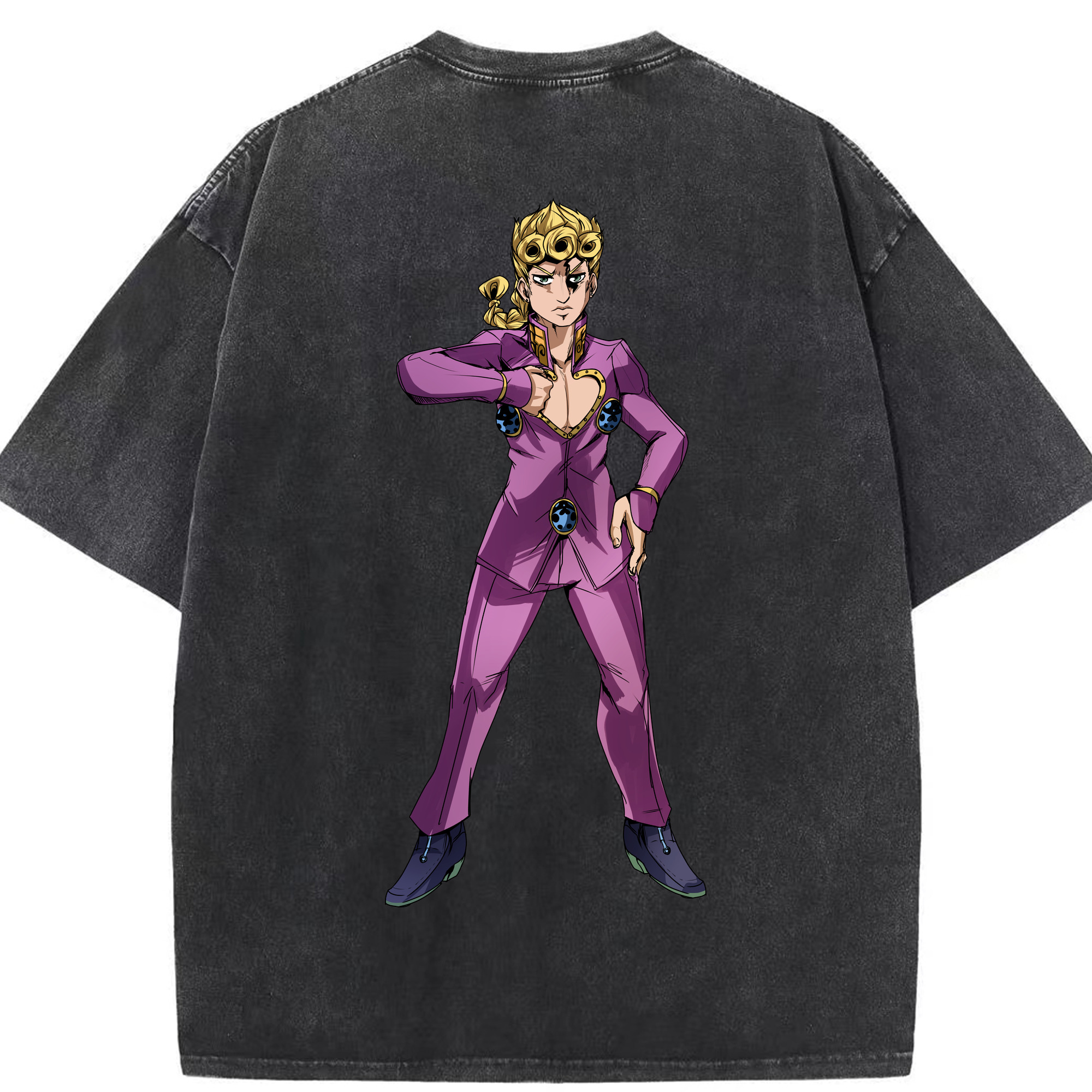 （画像用） ジョジョの奇妙な冒険 ジョルノ?ジョバァーナ JoJo's Bizarre Adventure Giorno Giovanna 綿100% ヴィンテージ風 半袖Tシャツ（背面プリント）