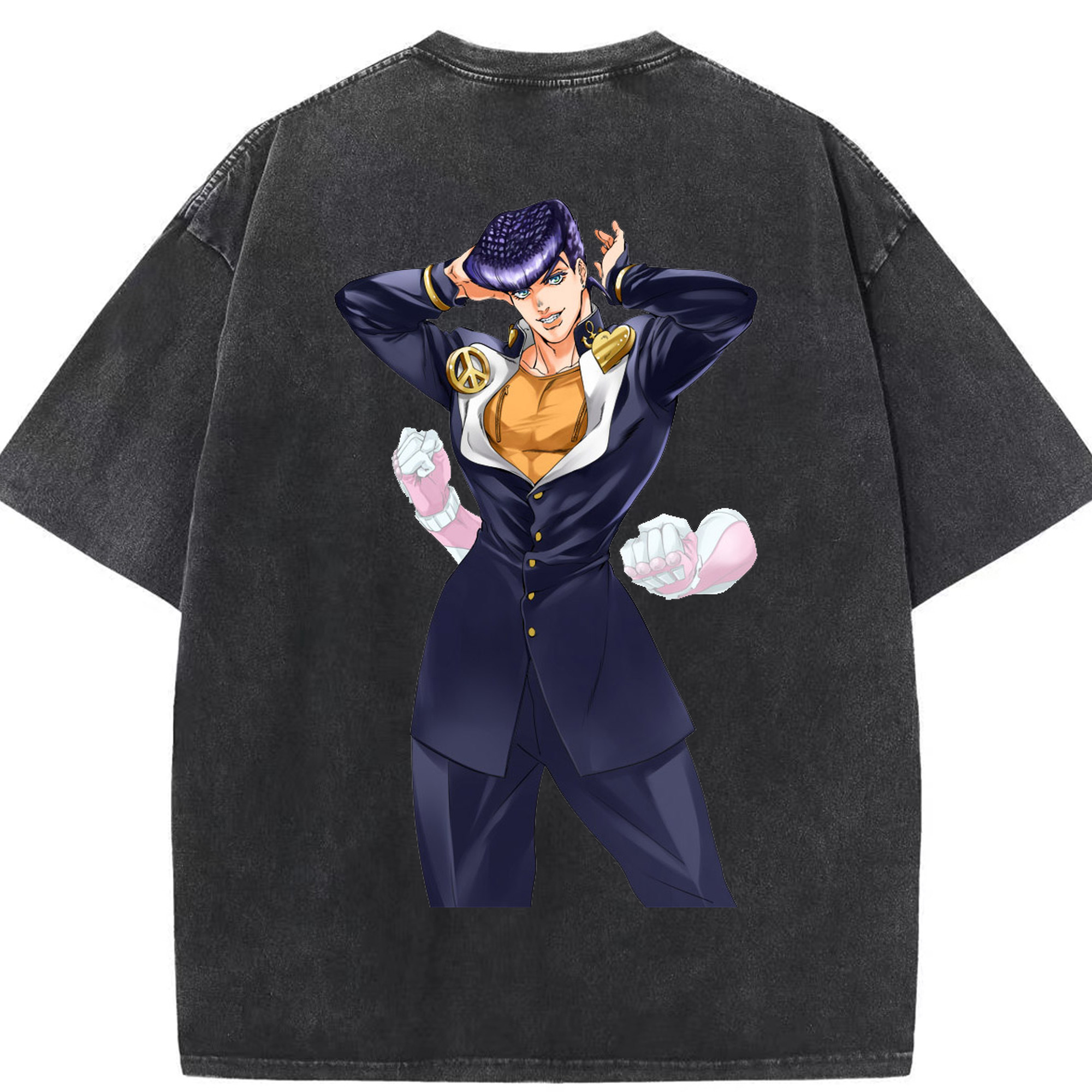 （画像用） ジョジョの奇妙な冒険 ひがしかた じょうすけ JoJo's Bizarre Adventure Higashikata Josuke 綿100% ヴィンテージ風 半袖Tシャツ（背面プリント）