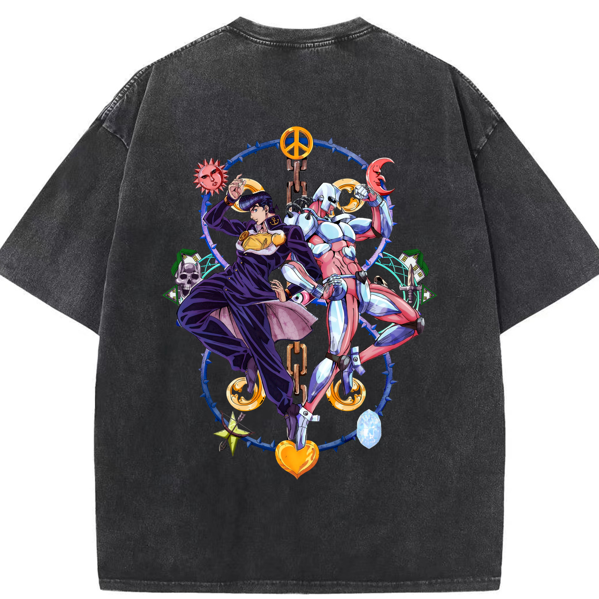 （画像用） ジョジョの奇妙な冒険 ひがしかた じょうすけ JoJo's Bizarre Adventure Higashikata Josuke 綿100% ヴィンテージ風 半袖Tシャツ（背面プリント）