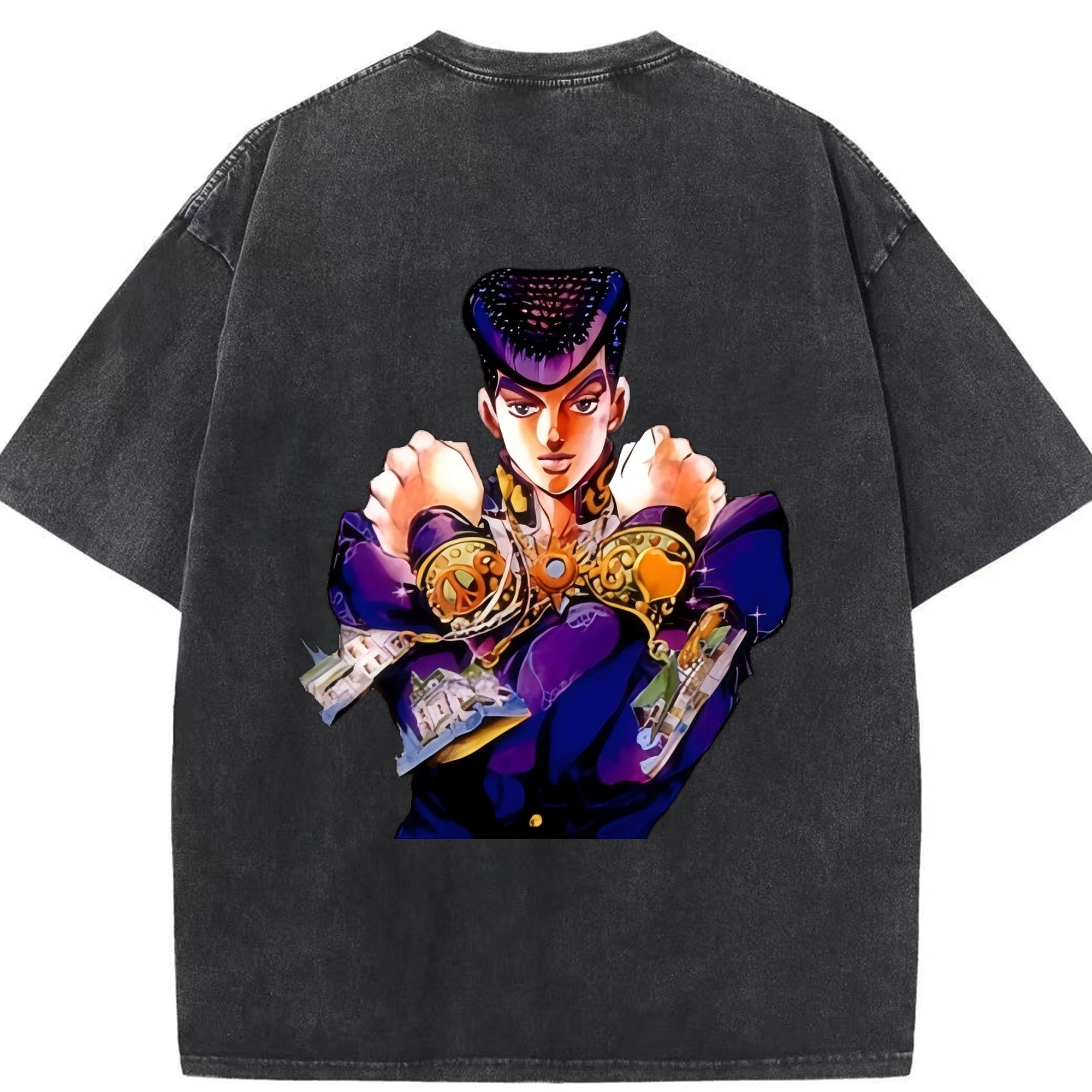 （画像用） ジョジョの奇妙な冒険 ひがしかた じょうすけ JoJo's Bizarre Adventure Higashikata Josuke 綿100% ヴィンテージ風 半袖Tシャツ（背面プリント）