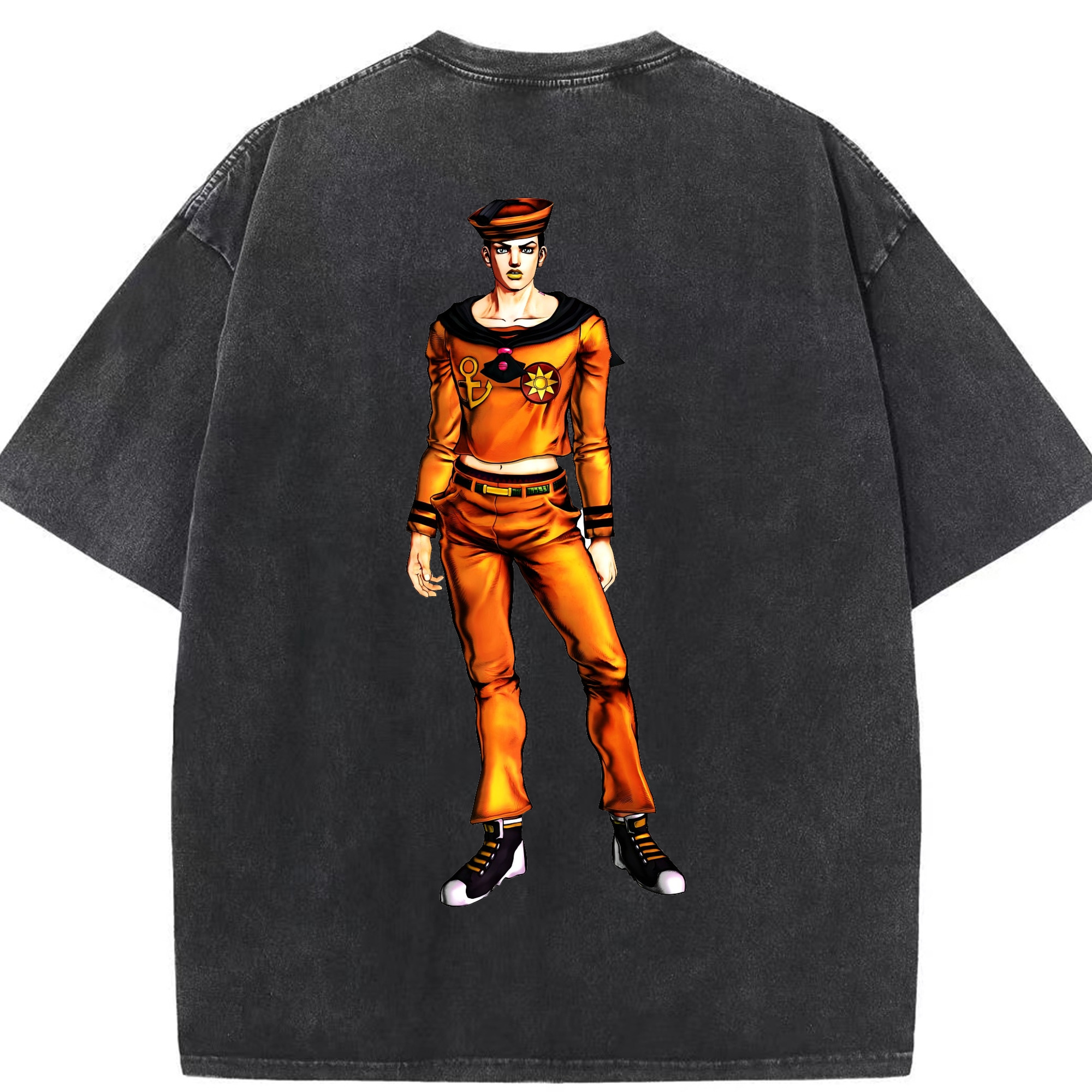 （画像用） ジョジョの奇妙な冒険 東方定助 JoJo's Bizarre Adventure Higashikata Josuke 綿100% ヴィンテージ風 半袖Tシャツ（背面プリント）