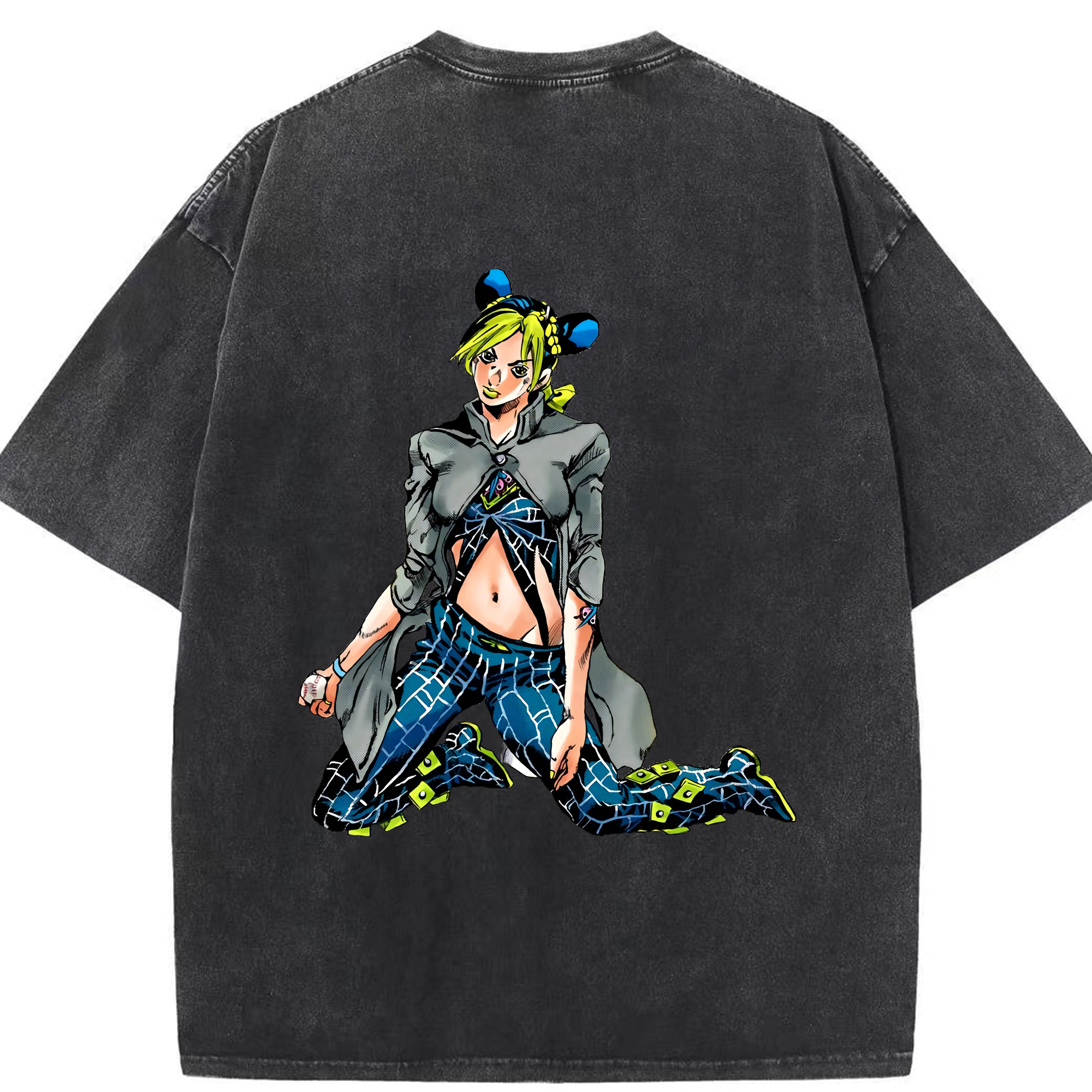（画像用） "ジョジョの奇妙な冒険 くうじょう ジョリーン JoJo's Bizarre Adventure Jolyne Cujoh " 綿100% ヴィンテージ風 半袖Tシャツ（背面プリント）