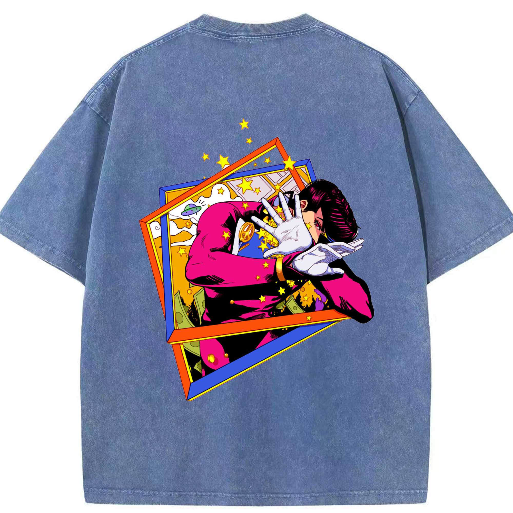 （画像用） ジョジョの奇妙な冒険 ひがしかた じょうすけ JoJo's Bizarre Adventure Higashikata Josuke 綿100% ヴィンテージ風 半袖Tシャツ（背面プリント）