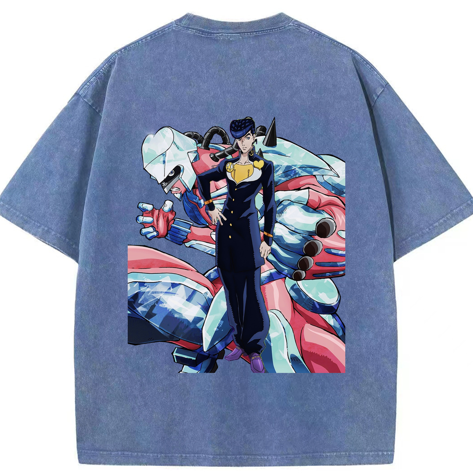 （画像用） ジョジョの奇妙な冒険 ひがしかた じょうすけ JoJo's Bizarre Adventure Higashikata Josuke 綿100% ヴィンテージ風 半袖Tシャツ（背面プリント）