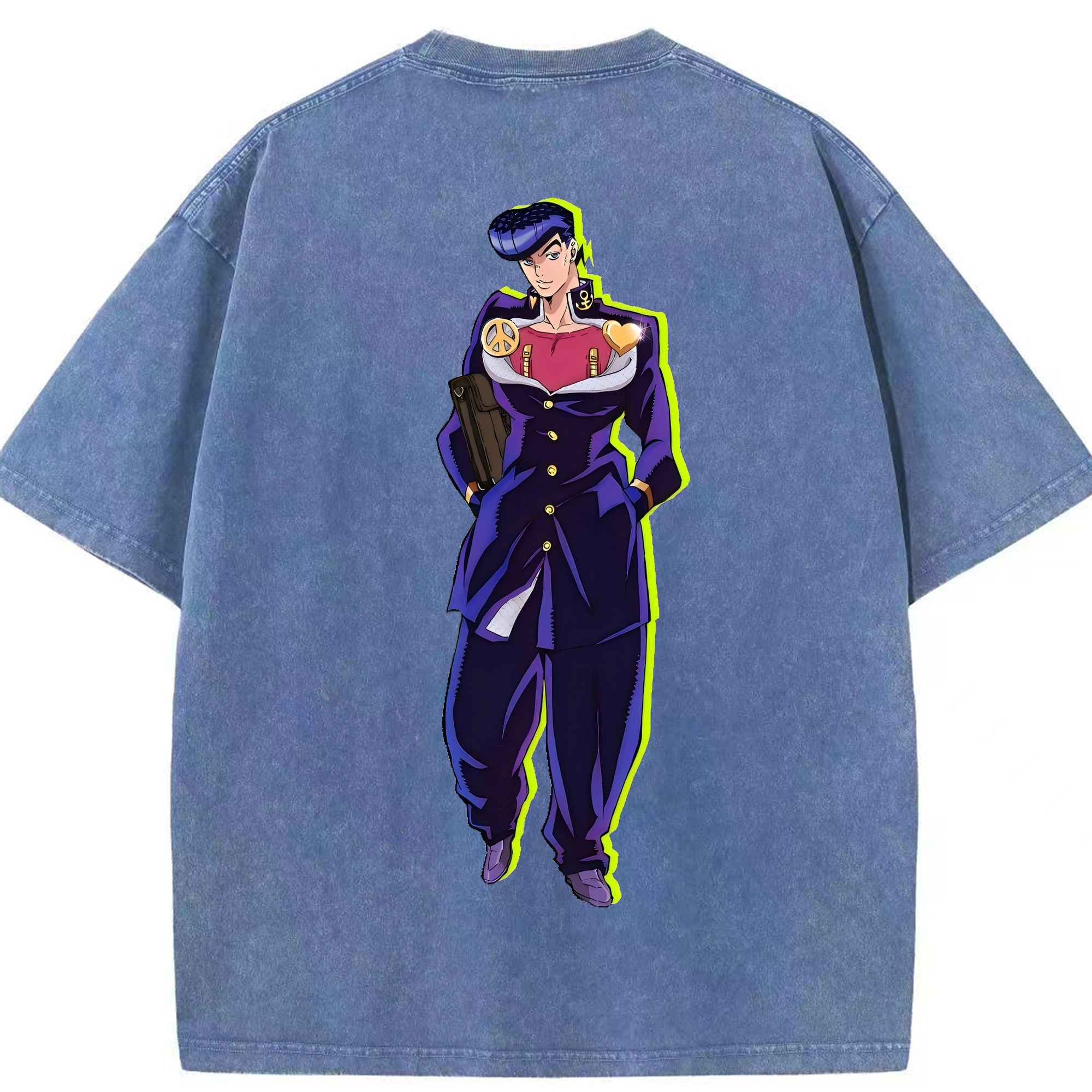 （画像用） ジョジョの奇妙な冒険 ひがしかた じょうすけ JoJo's Bizarre Adventure Higashikata Josuke 綿100% ヴィンテージ風 半袖Tシャツ（背面プリント）