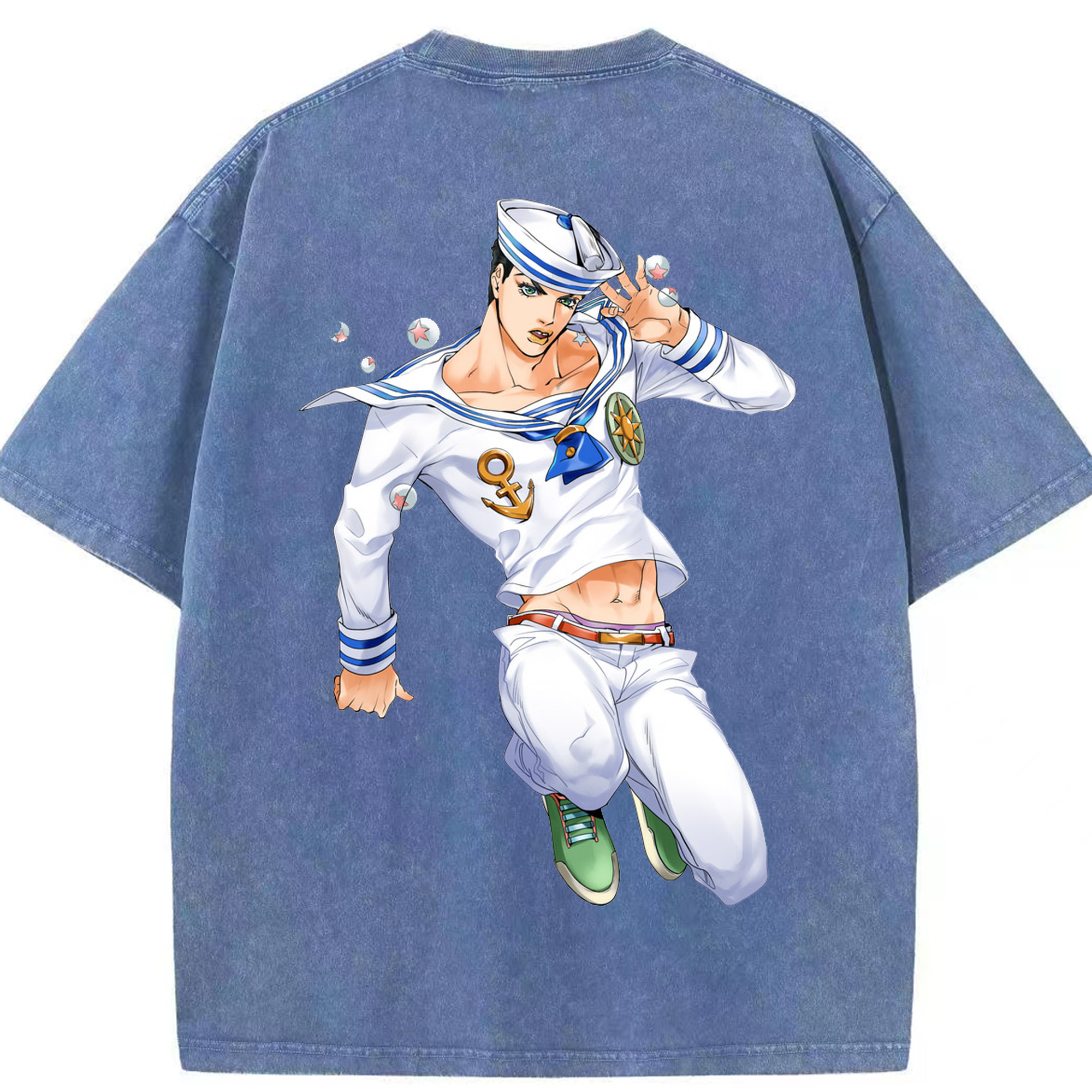 （画像用） ジョジョの奇妙な冒険 東方定助 JoJo's Bizarre Adventure Higashikata Josuke 綿100% ヴィンテージ風 半袖Tシャツ（背面プリント）