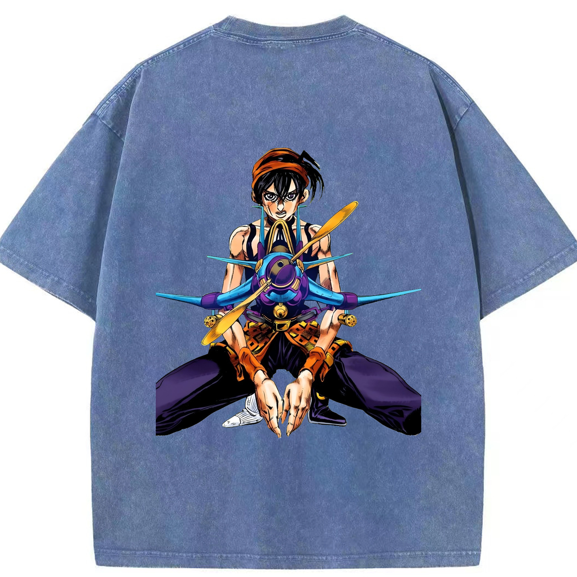 （画像用） ジョジョの奇妙な冒険 ナランチャ?ギルガ JoJo's Bizarre Adventure Narancia Ghirga 綿100% ヴィンテージ風 半袖Tシャツ（背面プリント）