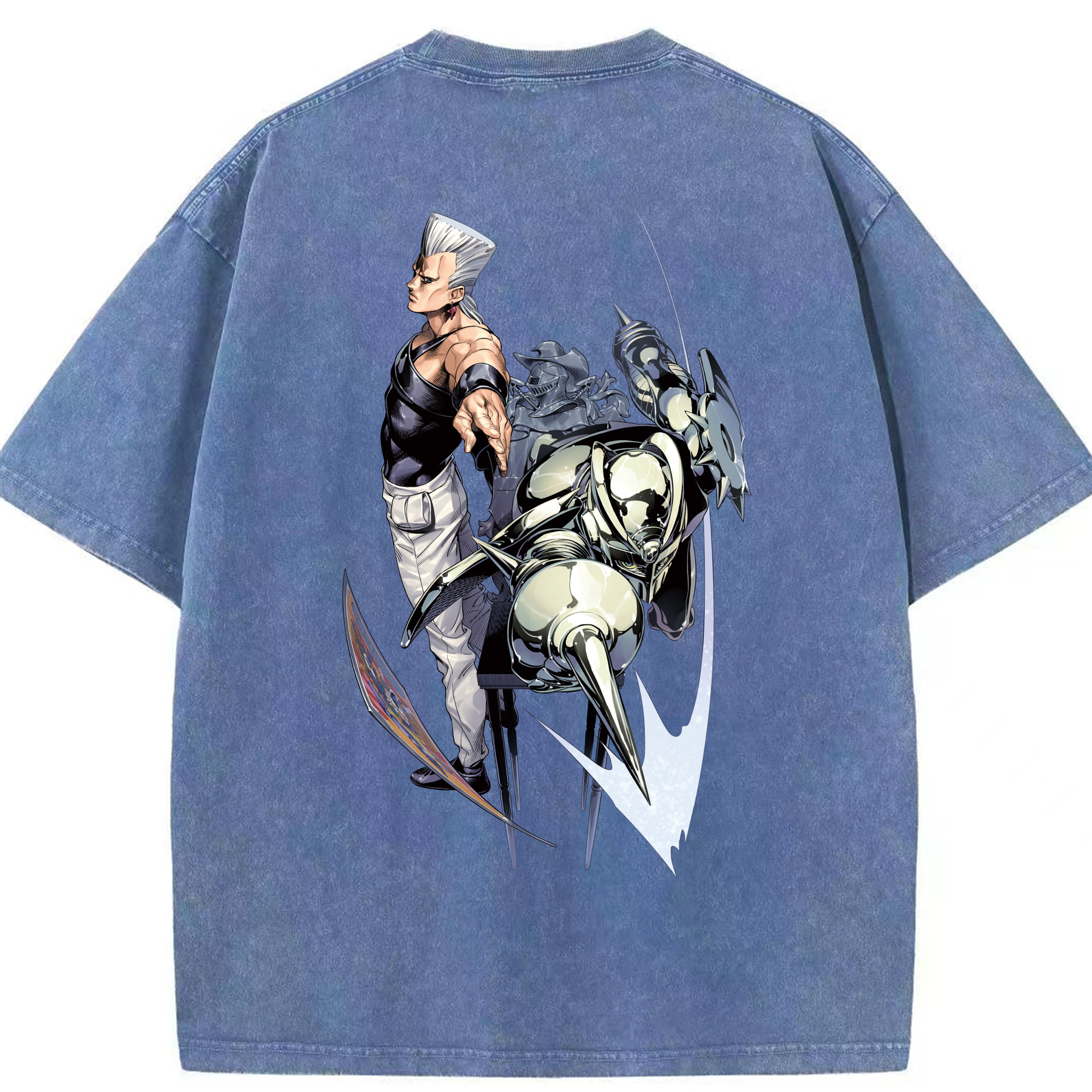 （画像用） ジョジョの奇妙な冒険 ジャン＝ピエール?ポルナレフ JoJo's Bizarre Adventure Jan Pierre Polnareff 綿100% ヴィンテージ風 半袖Tシャツ（背面プリント）