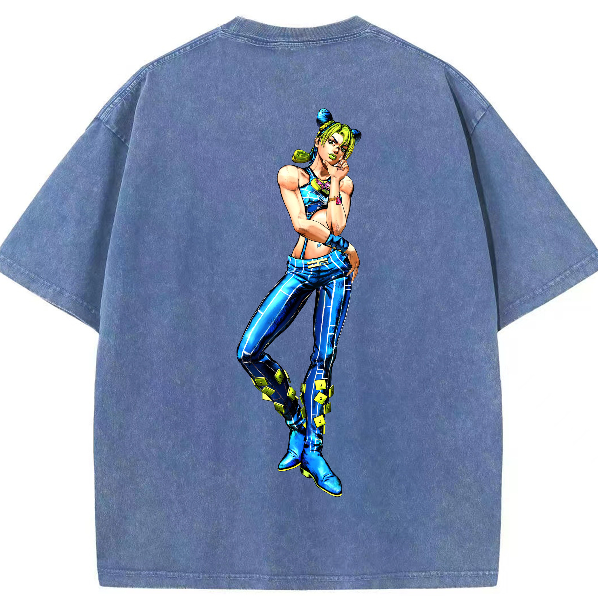 （画像用） "ジョジョの奇妙な冒険 くうじょう ジョリーン JoJo's Bizarre Adventure Jolyne Cujoh " 綿100% ヴィンテージ風 半袖Tシャツ（背面プリント）