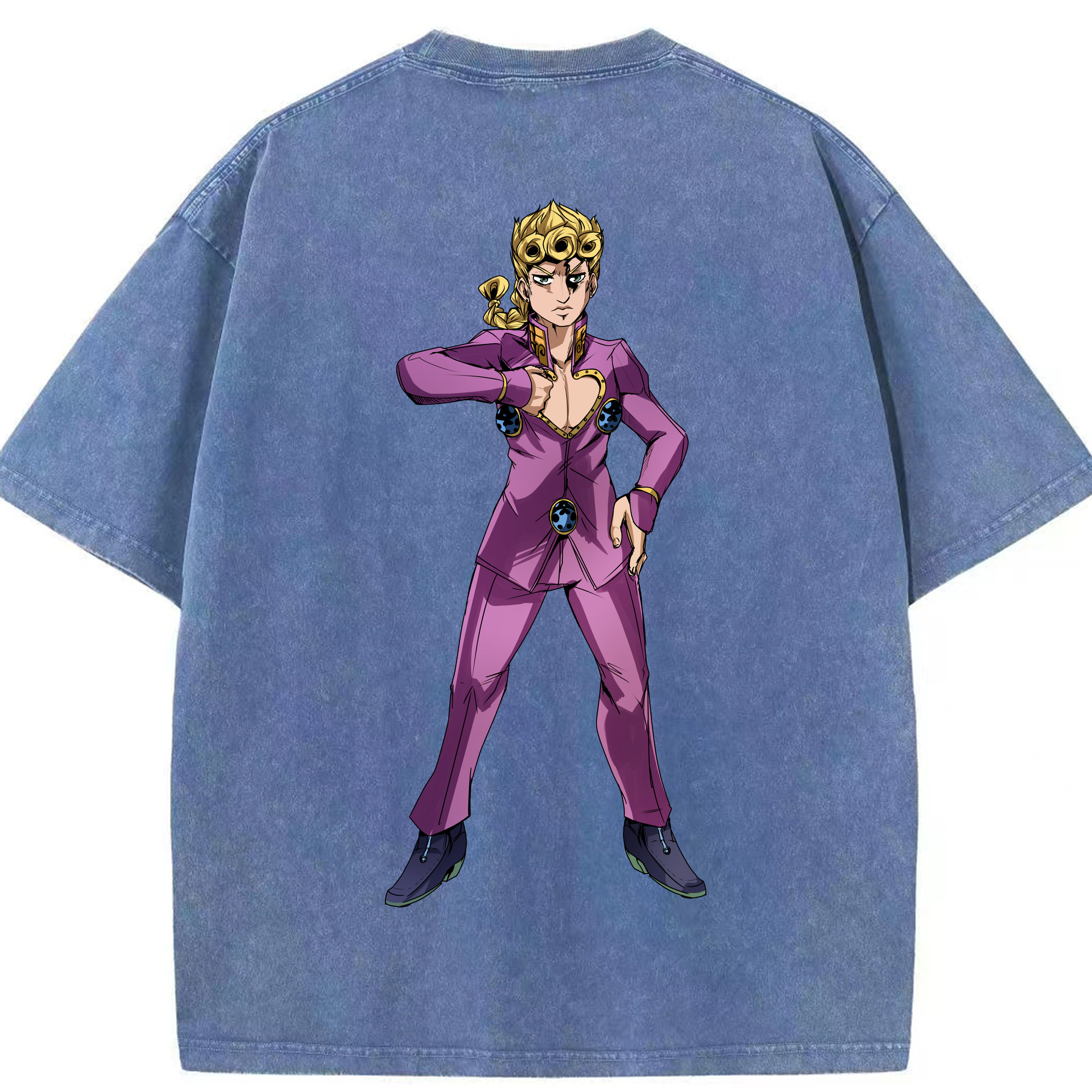 （画像用） ジョジョの奇妙な冒険 ジョルノ?ジョバァーナ JoJo's Bizarre Adventure Giorno Giovanna 綿100% ヴィンテージ風 半袖Tシャツ（背面プリント）