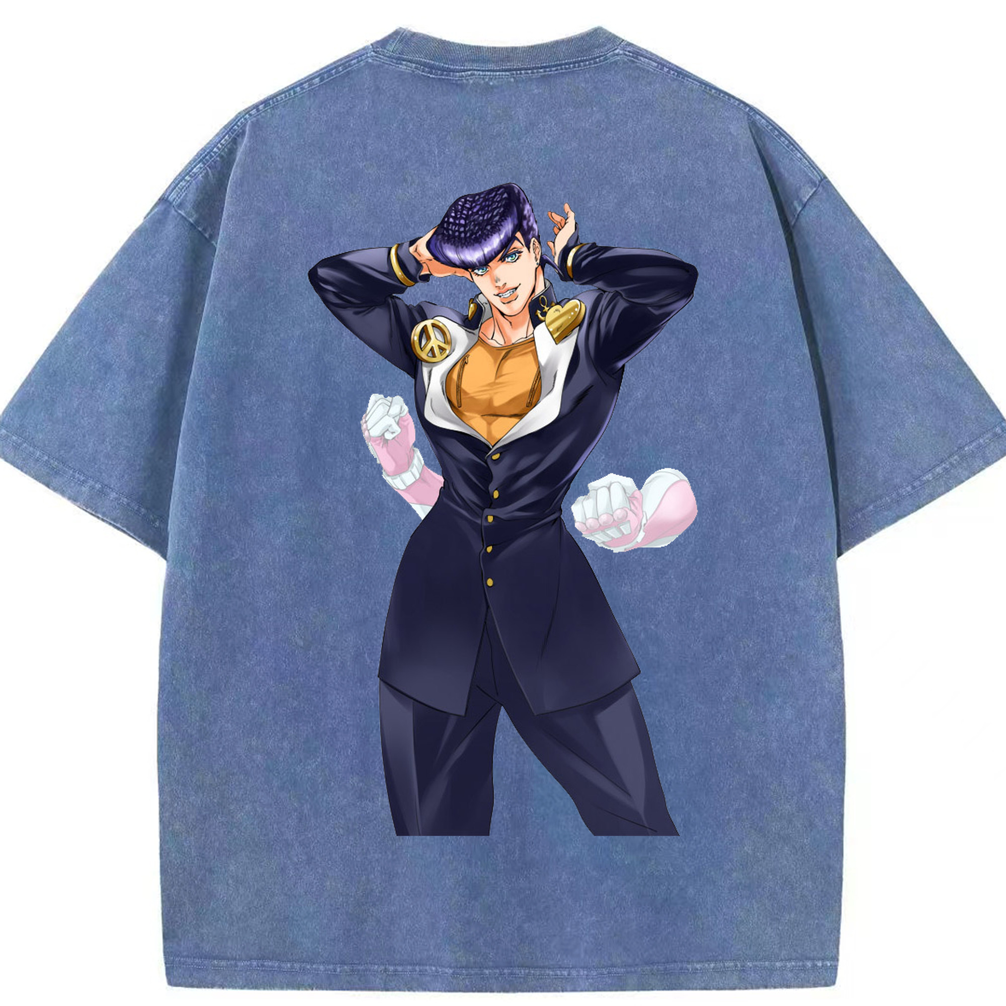 （画像用） ジョジョの奇妙な冒険 ひがしかた じょうすけ JoJo's Bizarre Adventure Higashikata Josuke 綿100% ヴィンテージ風 半袖Tシャツ（背面プリント）