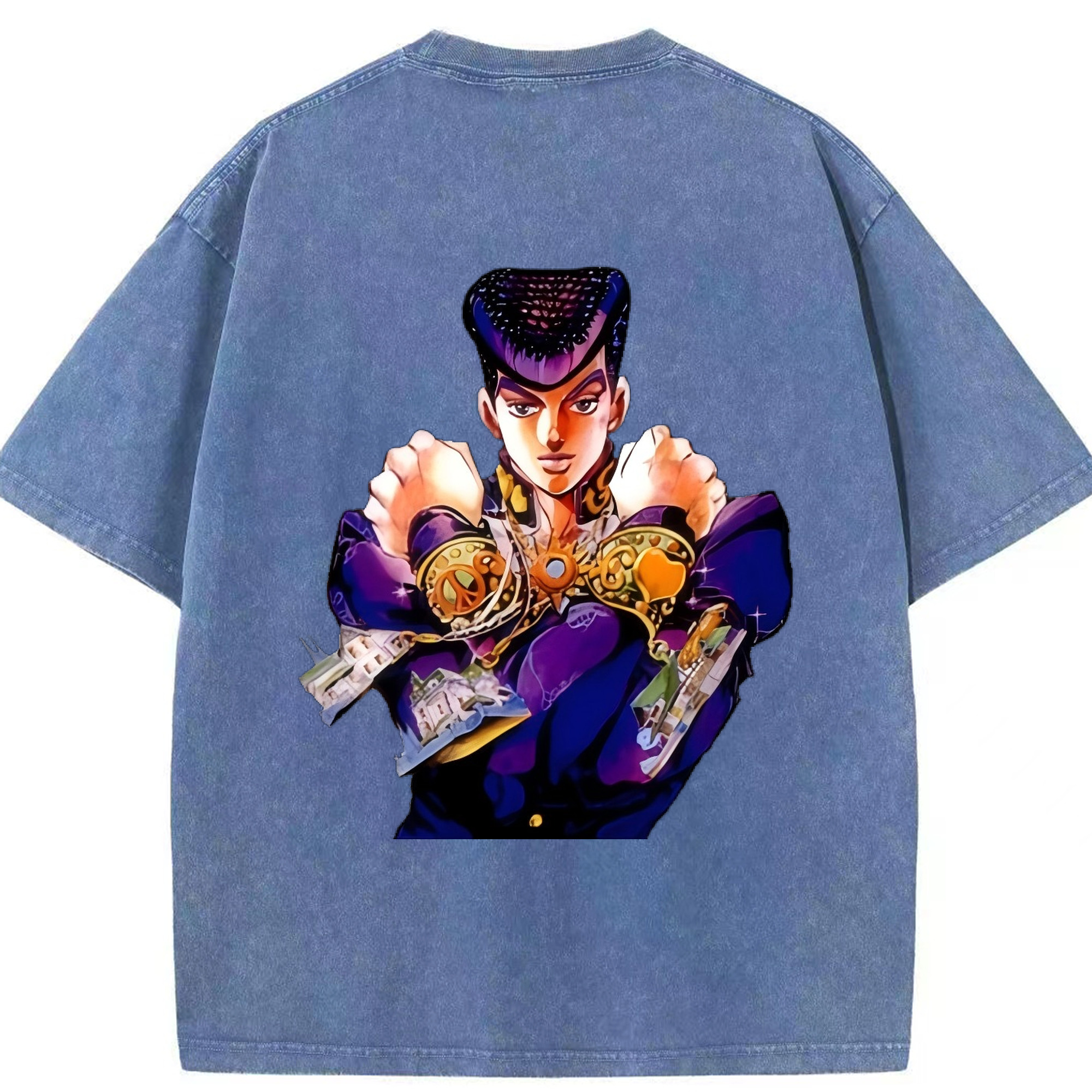 （画像用） ジョジョの奇妙な冒険 ひがしかた じょうすけ JoJo's Bizarre Adventure Higashikata Josuke 綿100% ヴィンテージ風 半袖Tシャツ（背面プリント）