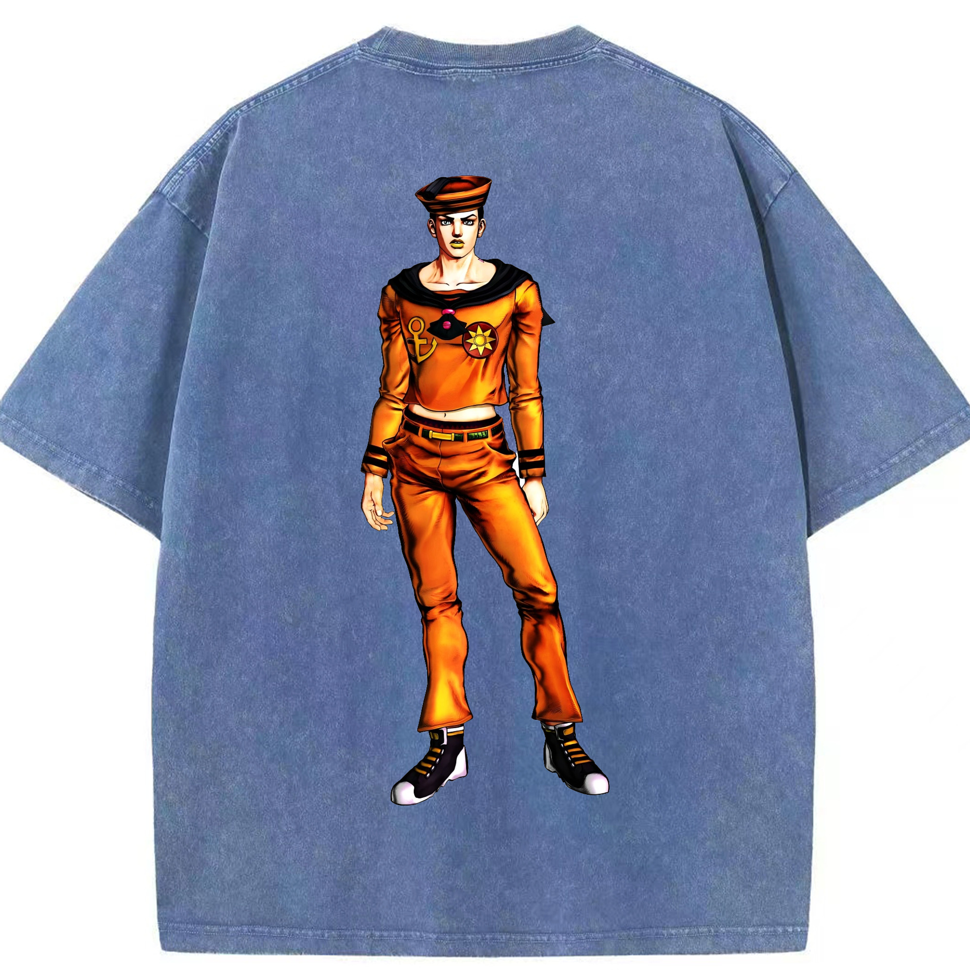 （画像用） ジョジョの奇妙な冒険 東方定助 JoJo's Bizarre Adventure Higashikata Josuke 綿100% ヴィンテージ風 半袖Tシャツ（背面プリント）