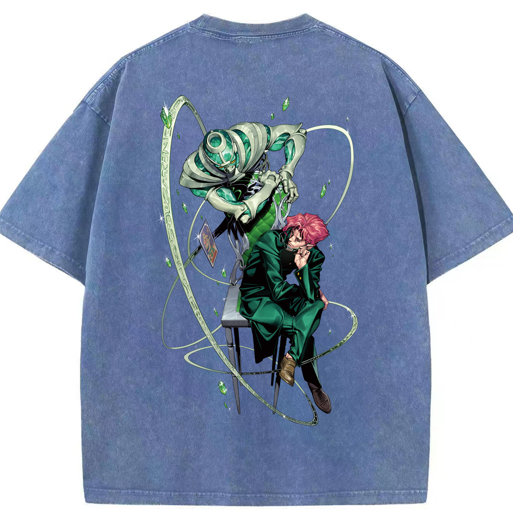 （画像用） ジョジョの奇妙な冒険 花京院 典明（かきょういん のりあき） JoJo's Bizarre Adventure Kakyoin Noriaki 綿100% ヴィンテージ風 半袖Tシャツ（背面プリント）