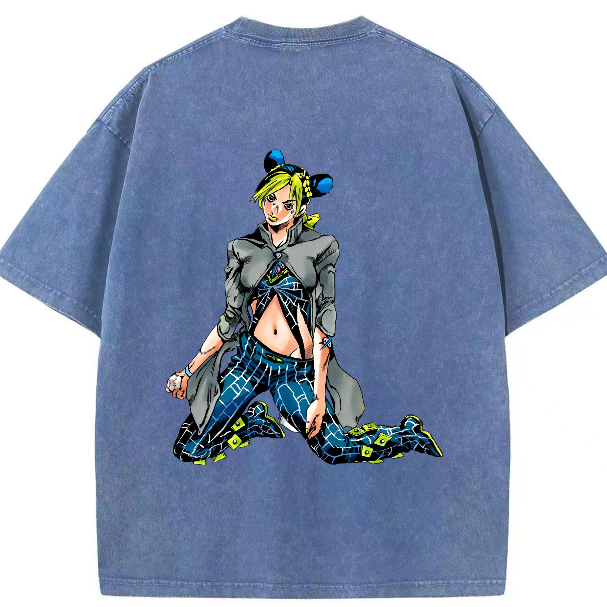 （画像用） "ジョジョの奇妙な冒険 くうじょう ジョリーン JoJo's Bizarre Adventure Jolyne Cujoh " 綿100% ヴィンテージ風 半袖Tシャツ（背面プリント）