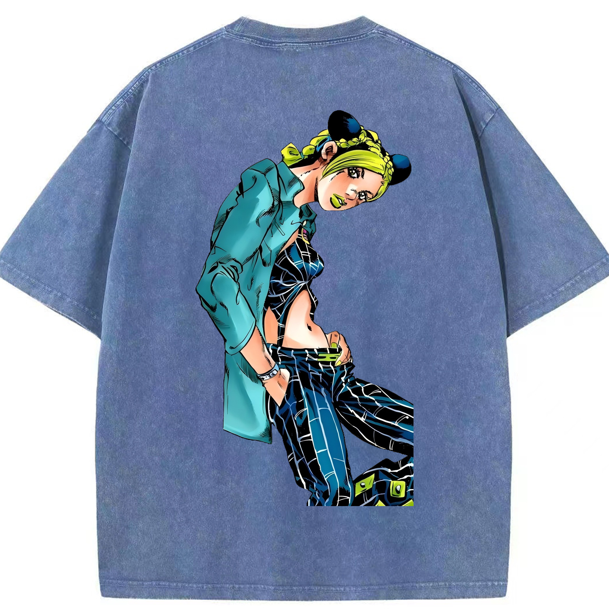 （画像用） "ジョジョの奇妙な冒険 くうじょう ジョリーン JoJo's Bizarre Adventure Jolyne Cujoh " 綿100% ヴィンテージ風 半袖Tシャツ（背面プリント）
