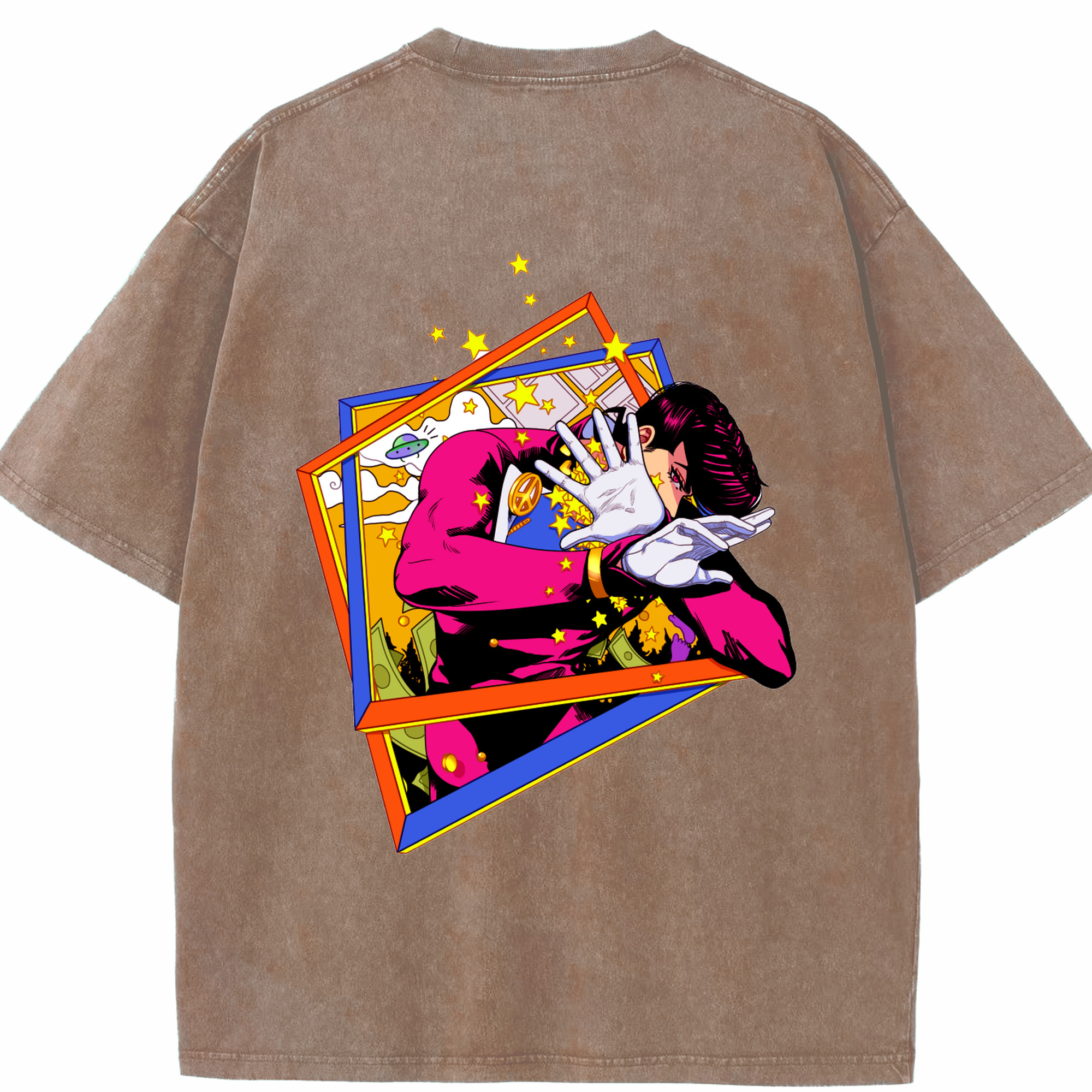 （画像用） ジョジョの奇妙な冒険 ひがしかた じょうすけ JoJo's Bizarre Adventure Higashikata Josuke 綿100% ヴィンテージ風 半袖Tシャツ（背面プリント）