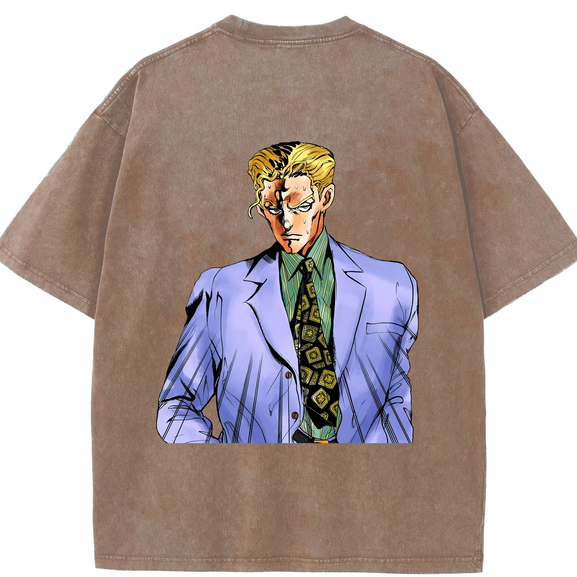 （画像用） ジョジョの奇妙な冒険 きら よしかげ JoJo's Bizarre Adventure Kira Yoshikage 綿100% ヴィンテージ風 半袖Tシャツ（背面プリント）