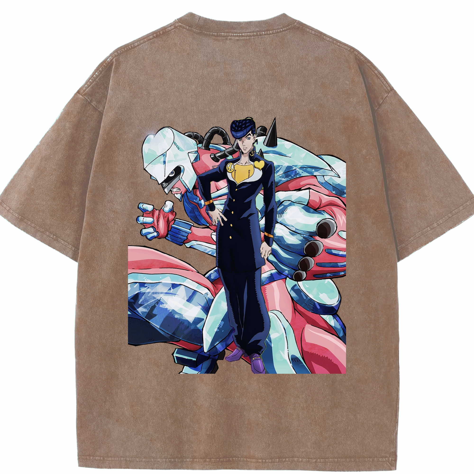 （画像用） ジョジョの奇妙な冒険 ひがしかた じょうすけ JoJo's Bizarre Adventure Higashikata Josuke 綿100% ヴィンテージ風 半袖Tシャツ（背面プリント）