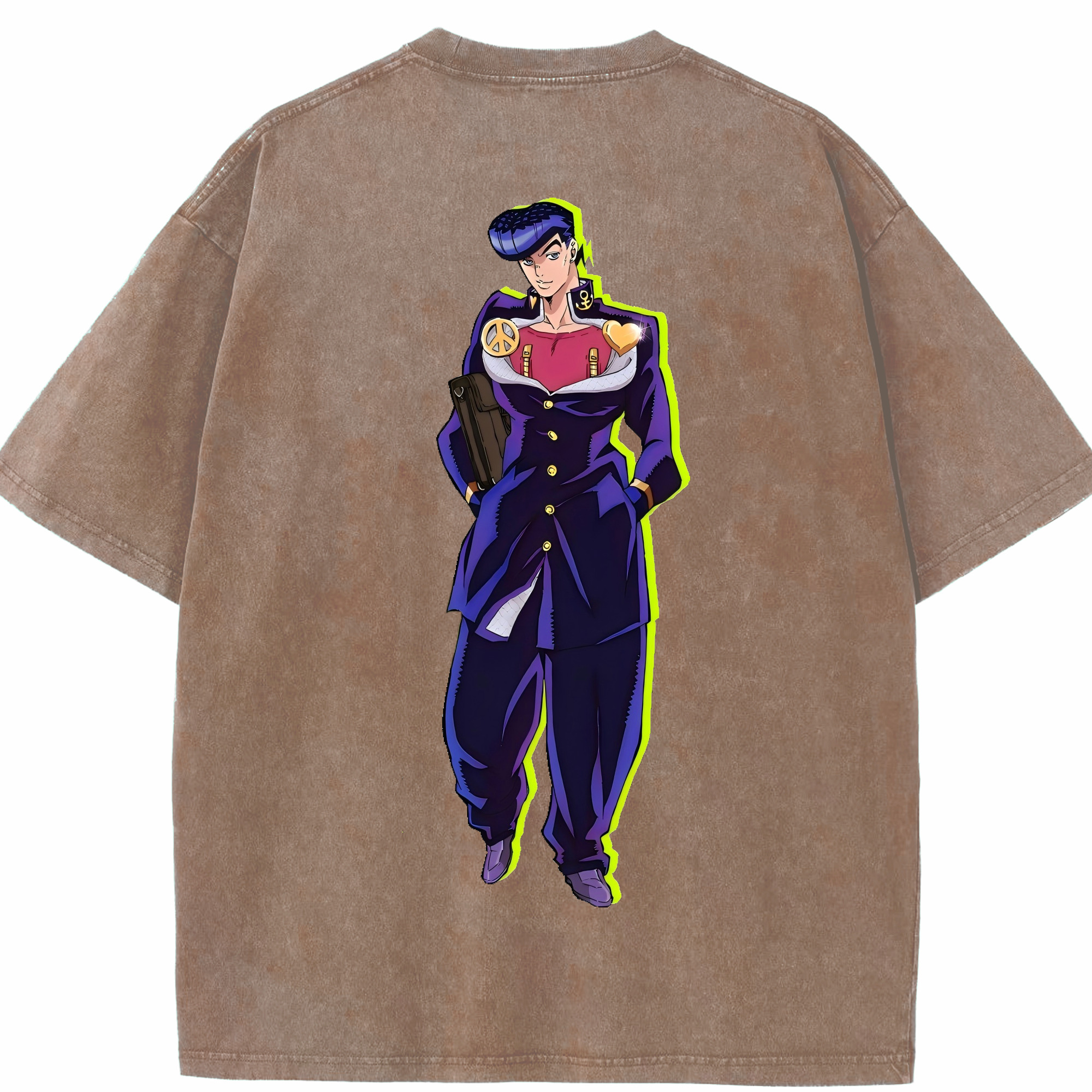 （画像用） ジョジョの奇妙な冒険 ひがしかた じょうすけ JoJo's Bizarre Adventure Higashikata Josuke 綿100% ヴィンテージ風 半袖Tシャツ（背面プリント）