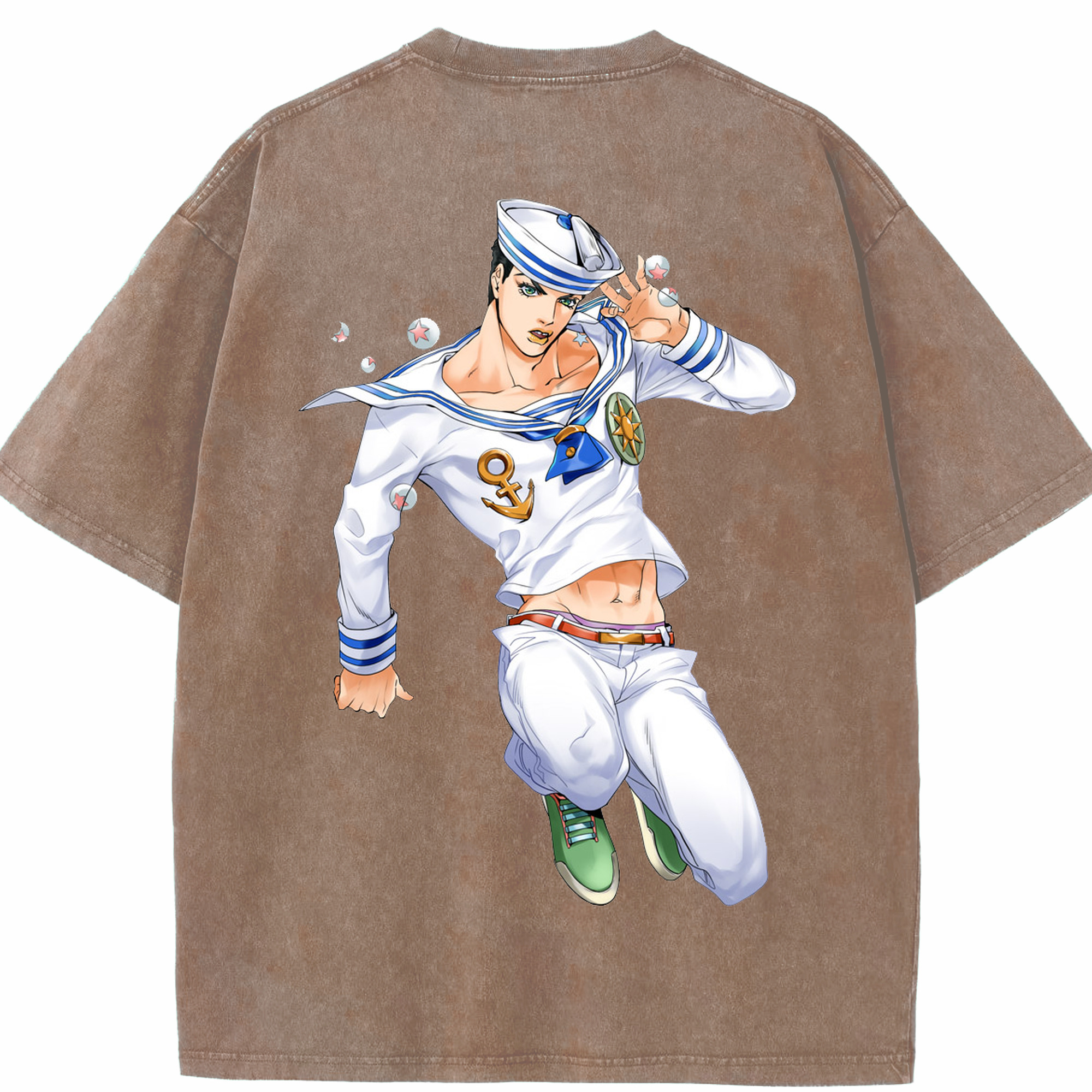 （画像用） ジョジョの奇妙な冒険 東方定助 JoJo's Bizarre Adventure Higashikata Josuke 綿100% ヴィンテージ風 半袖Tシャツ（背面プリント）