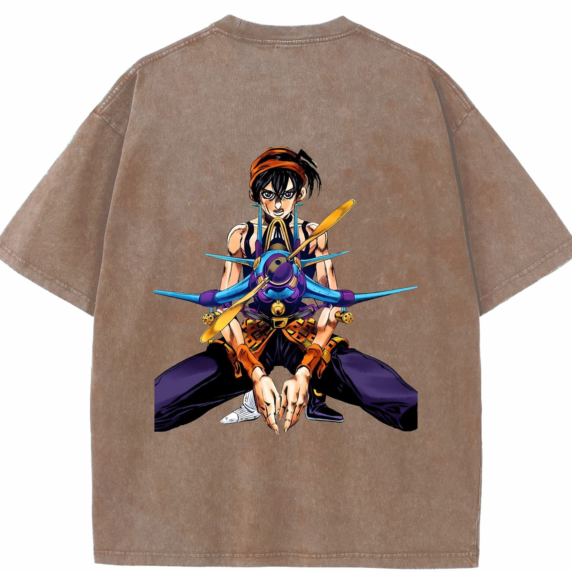 （画像用） ジョジョの奇妙な冒険 ナランチャ?ギルガ JoJo's Bizarre Adventure Narancia Ghirga 綿100% ヴィンテージ風 半袖Tシャツ（背面プリント）