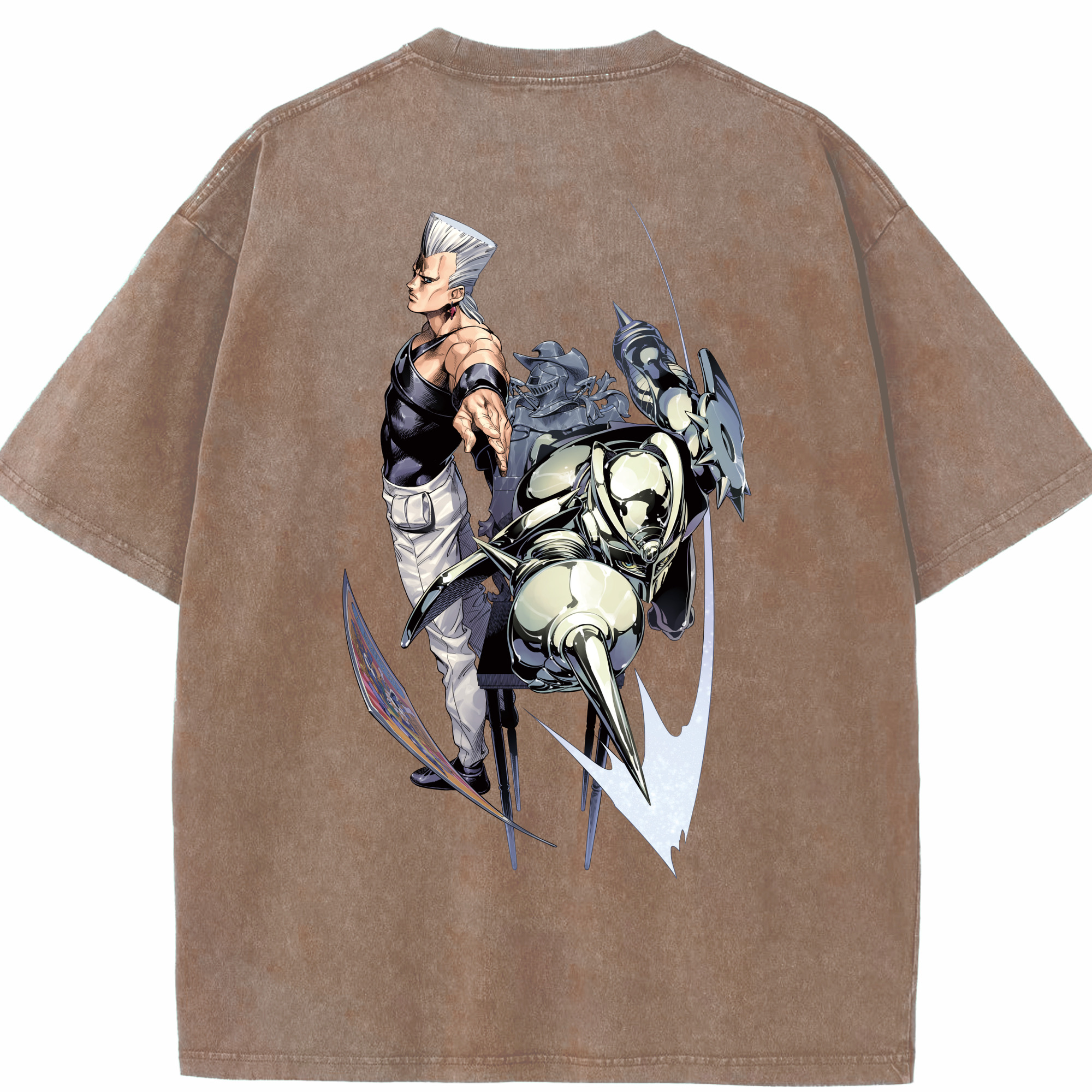 （画像用） ジョジョの奇妙な冒険 ジャン＝ピエール?ポルナレフ JoJo's Bizarre Adventure Jan Pierre Polnareff 綿100% ヴィンテージ風 半袖Tシャツ（背面プリント）
