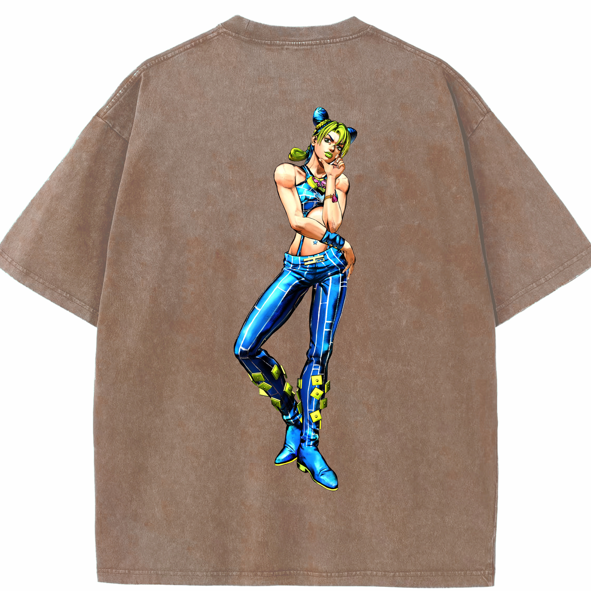（画像用） "ジョジョの奇妙な冒険 くうじょう ジョリーン JoJo's Bizarre Adventure Jolyne Cujoh " 綿100% ヴィンテージ風 半袖Tシャツ（背面プリント）