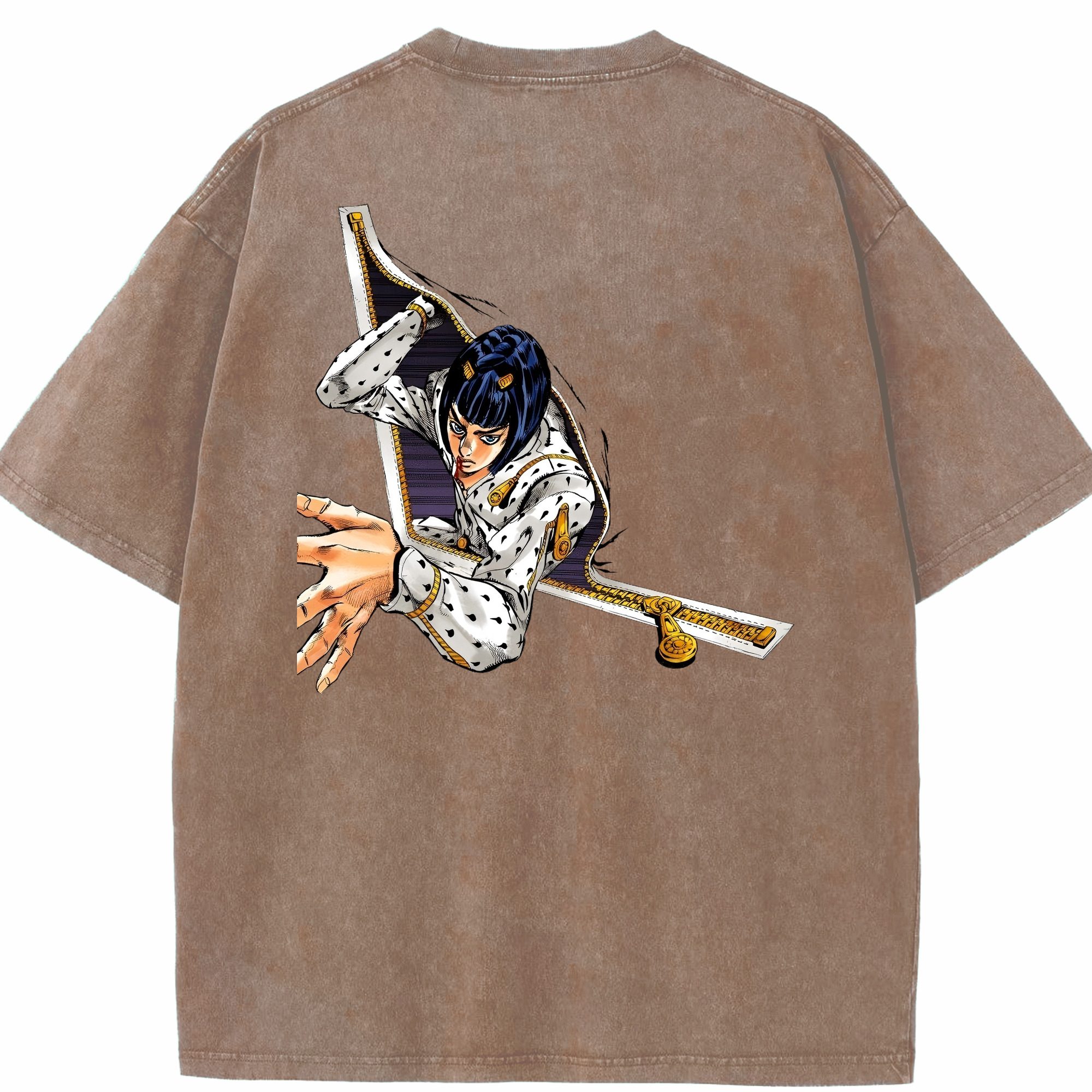 （画像用） ジョジョの奇妙な冒険 ブローノ?ブチャラティ JoJo's Bizarre Adventure Bruno Bucciarati 綿100% ヴィンテージ風 半袖Tシャツ（背面プリント）