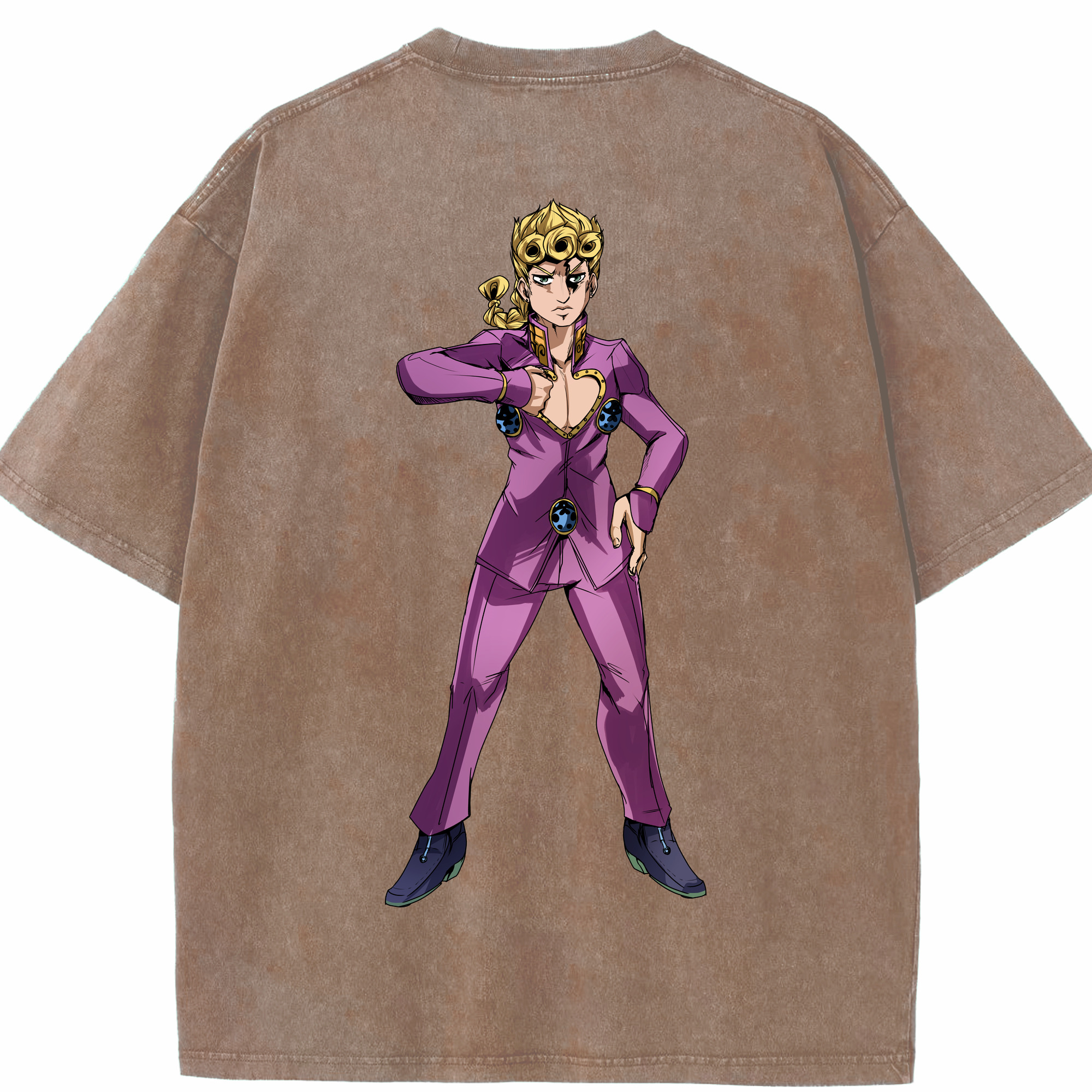 （画像用） ジョジョの奇妙な冒険 ジョルノ?ジョバァーナ JoJo's Bizarre Adventure Giorno Giovanna 綿100% ヴィンテージ風 半袖Tシャツ（背面プリント）