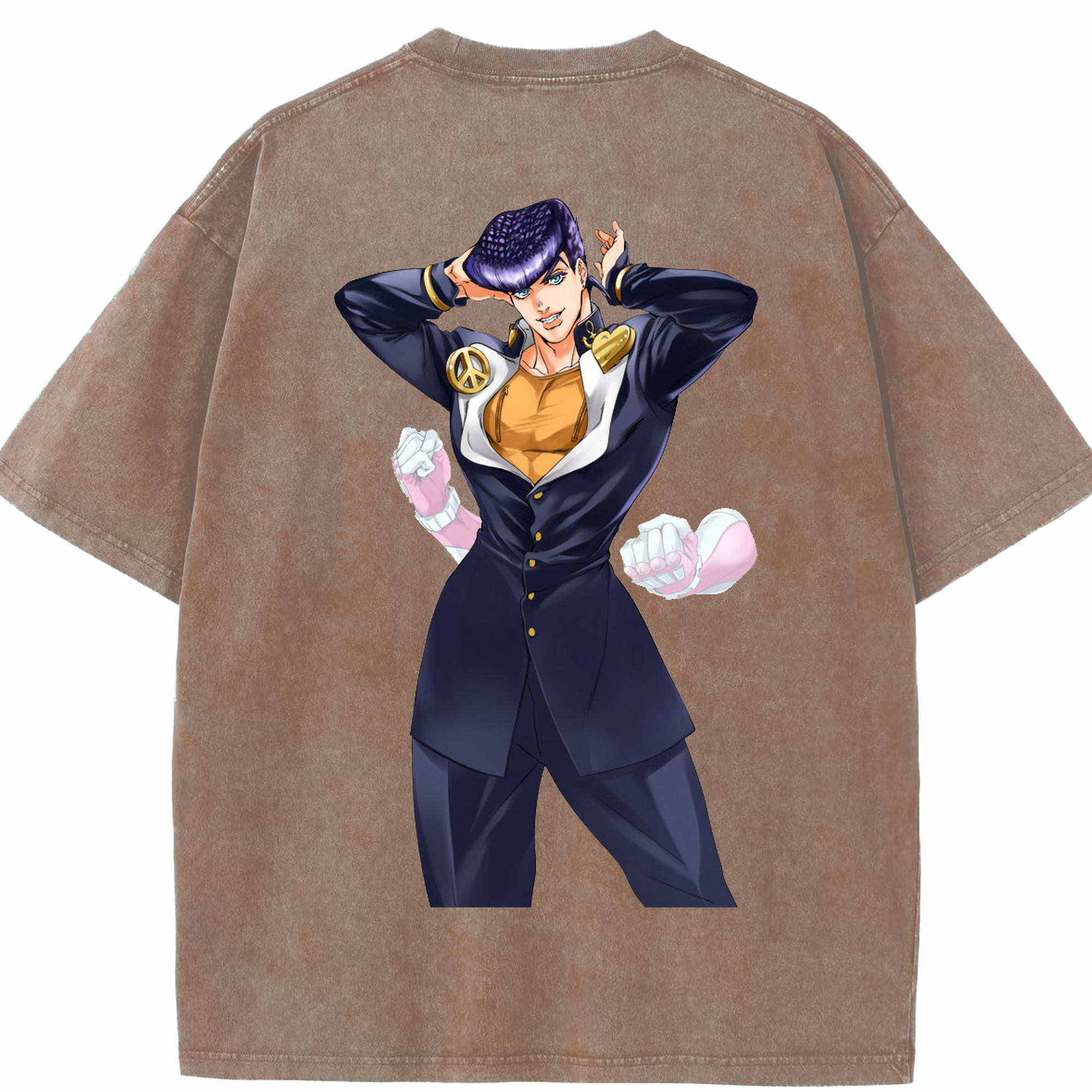 （画像用） ジョジョの奇妙な冒険 ひがしかた じょうすけ JoJo's Bizarre Adventure Higashikata Josuke 綿100% ヴィンテージ風 半袖Tシャツ（背面プリント）