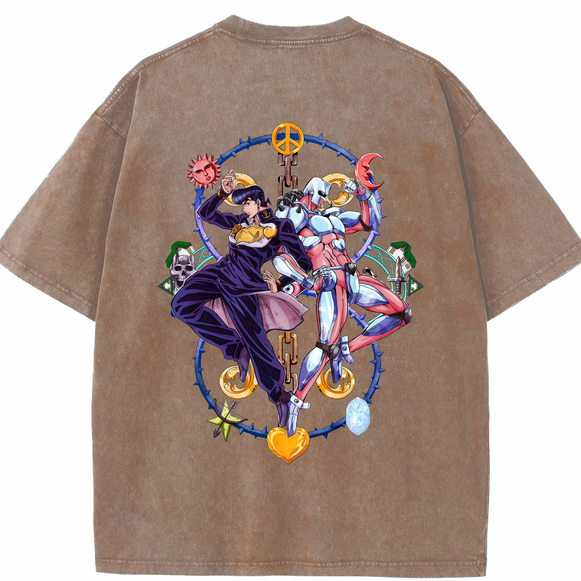 （画像用） ジョジョの奇妙な冒険 ひがしかた じょうすけ JoJo's Bizarre Adventure Higashikata Josuke 綿100% ヴィンテージ風 半袖Tシャツ（背面プリント）
