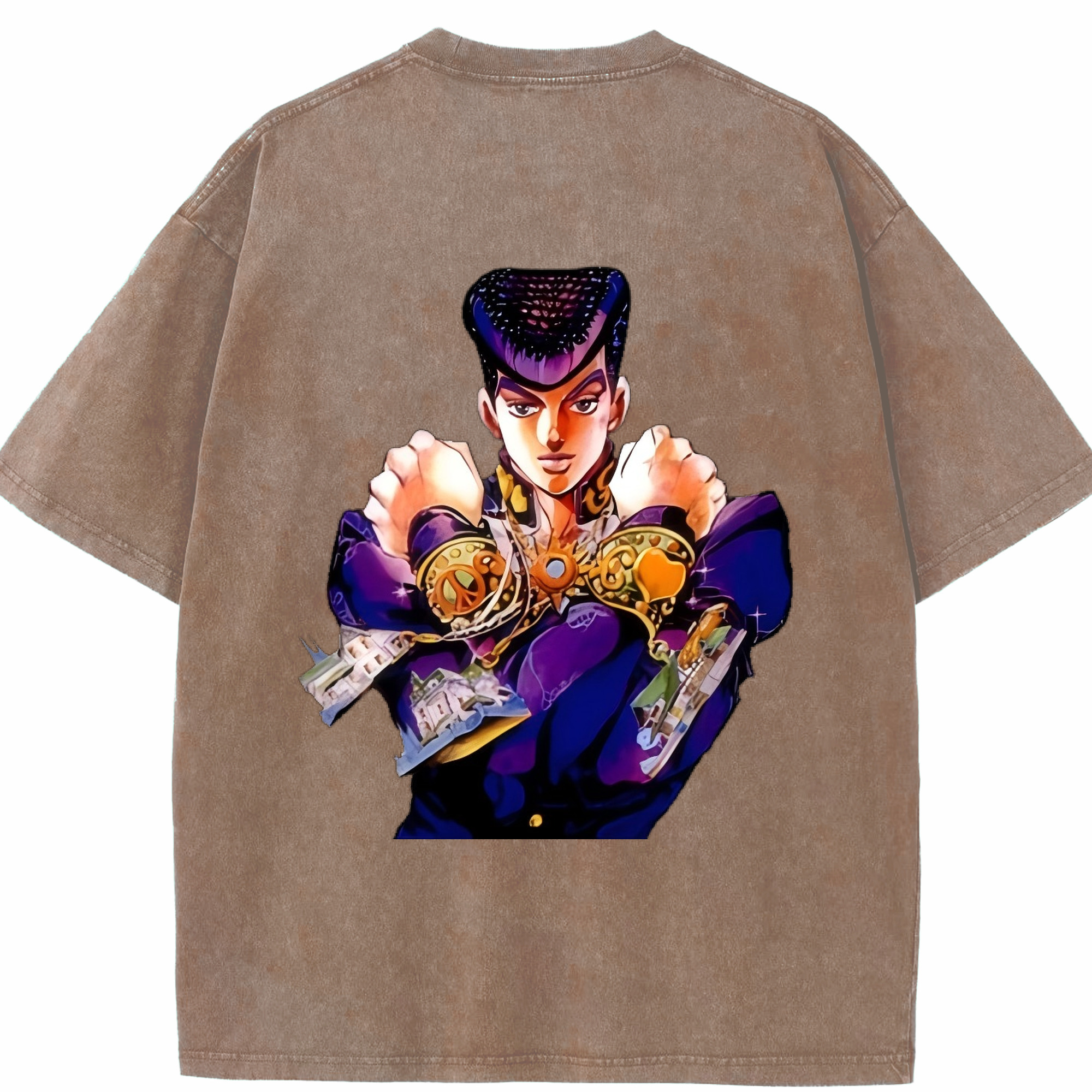 （画像用） ジョジョの奇妙な冒険 ひがしかた じょうすけ JoJo's Bizarre Adventure Higashikata Josuke 綿100% ヴィンテージ風 半袖Tシャツ（背面プリント）
