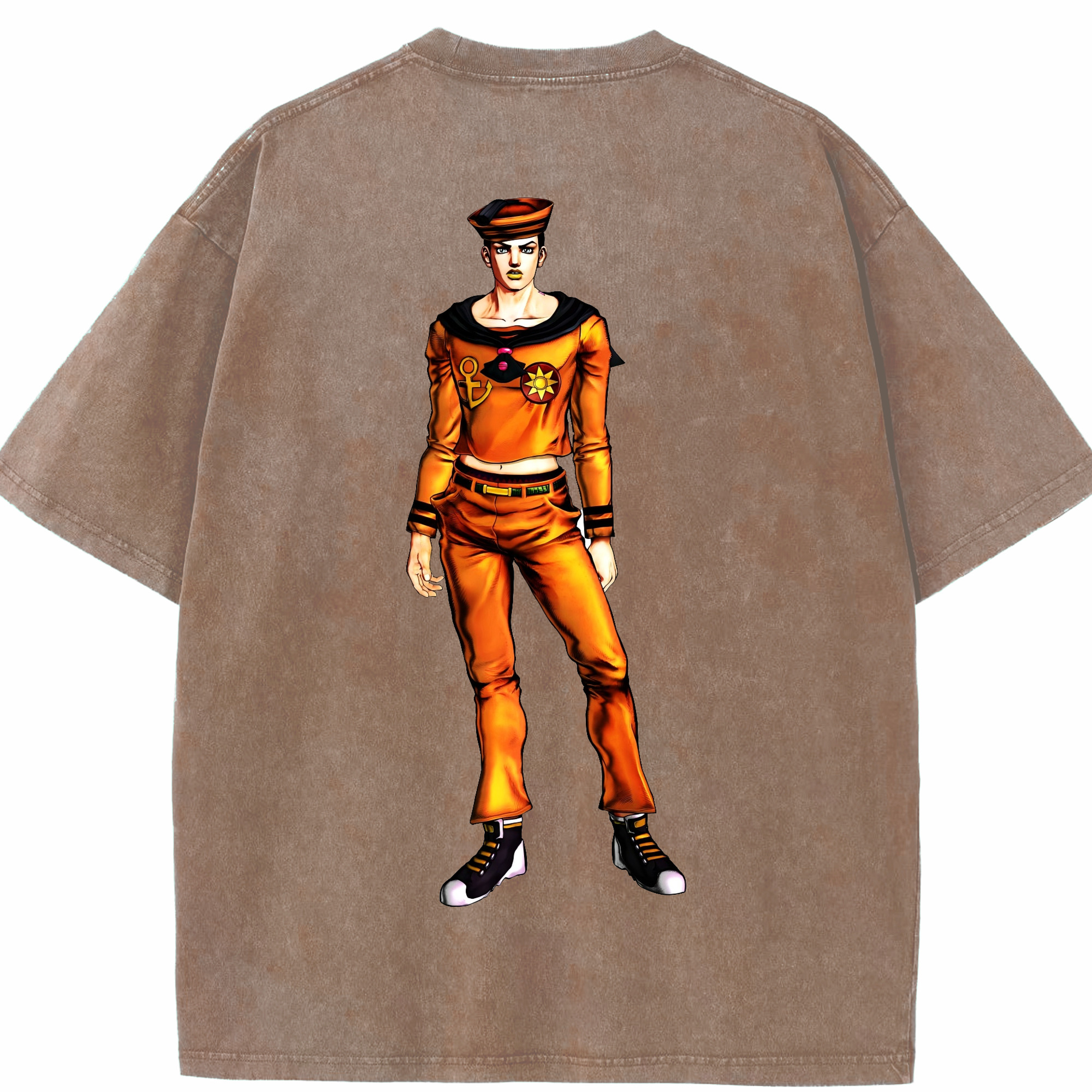 （画像用） ジョジョの奇妙な冒険 東方定助 JoJo's Bizarre Adventure Higashikata Josuke 綿100% ヴィンテージ風 半袖Tシャツ（背面プリント）