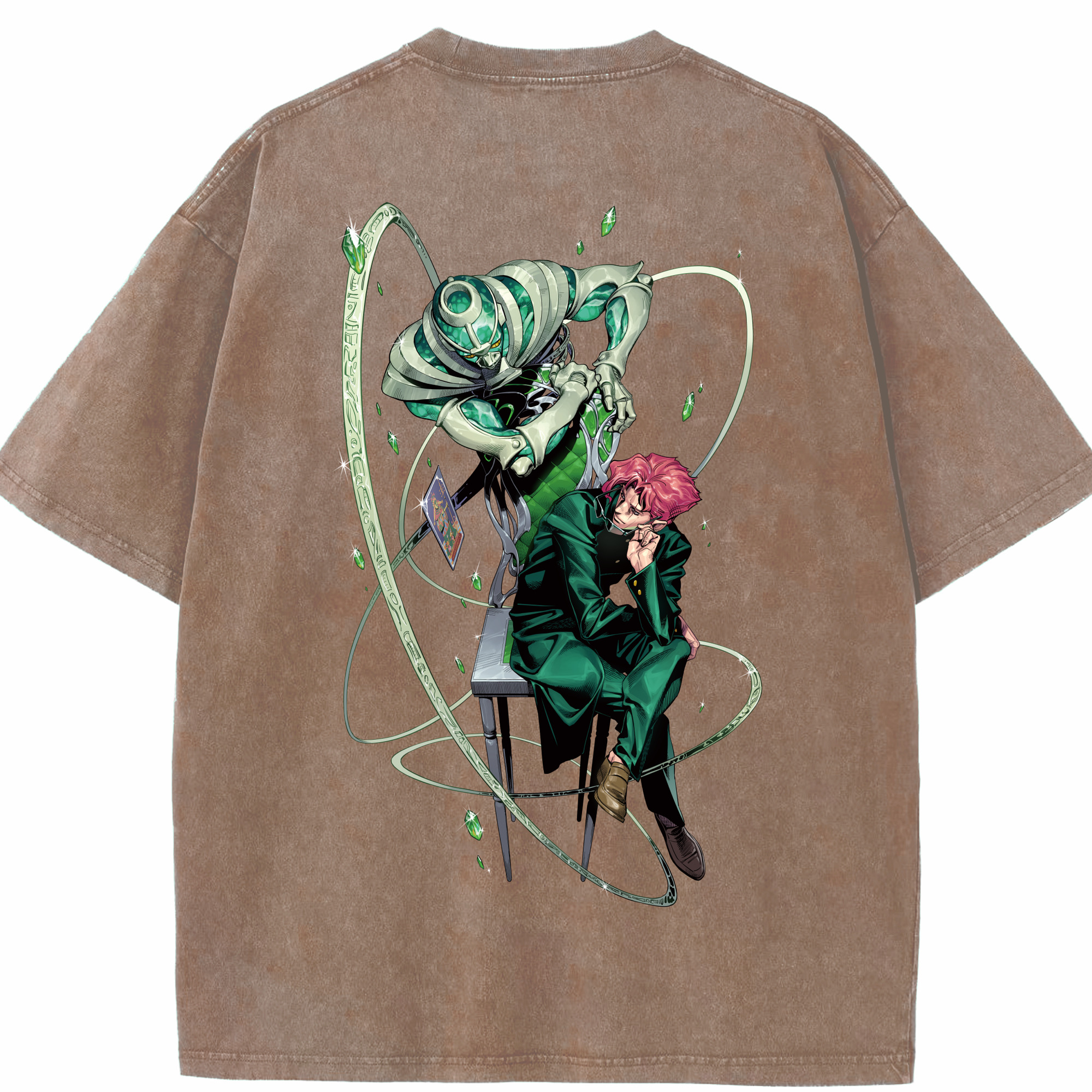 （画像用） ジョジョの奇妙な冒険 花京院 典明（かきょういん のりあき） JoJo's Bizarre Adventure Kakyoin Noriaki 綿100% ヴィンテージ風 半袖Tシャツ（背面プリント）