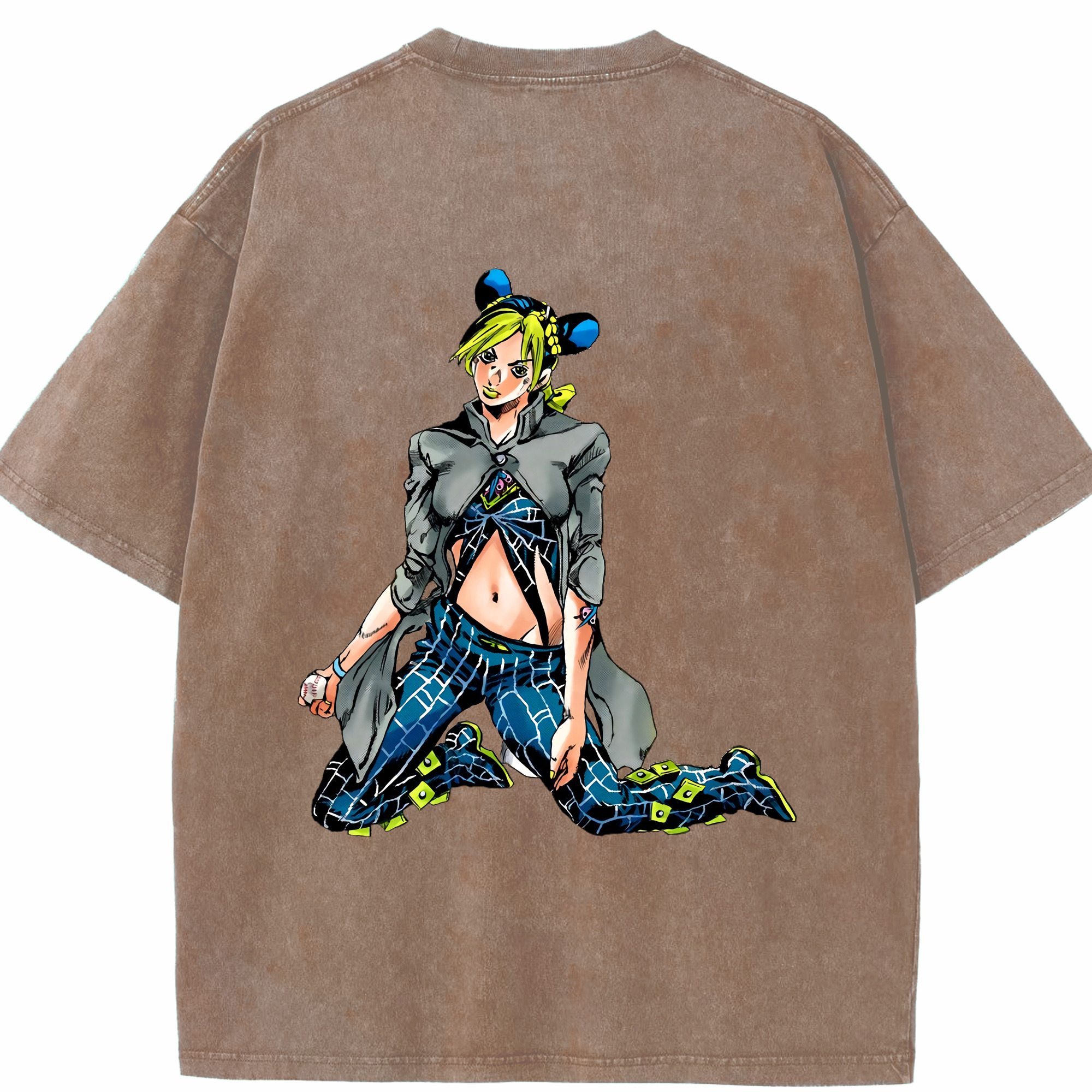 （画像用） "ジョジョの奇妙な冒険 くうじょう ジョリーン JoJo's Bizarre Adventure Jolyne Cujoh " 綿100% ヴィンテージ風 半袖Tシャツ（背面プリント）