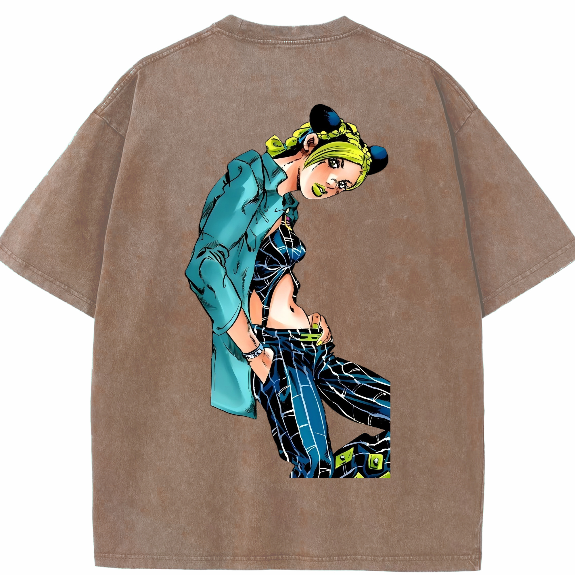 （画像用） "ジョジョの奇妙な冒険 くうじょう ジョリーン JoJo's Bizarre Adventure Jolyne Cujoh " 綿100% ヴィンテージ風 半袖Tシャツ（背面プリント）