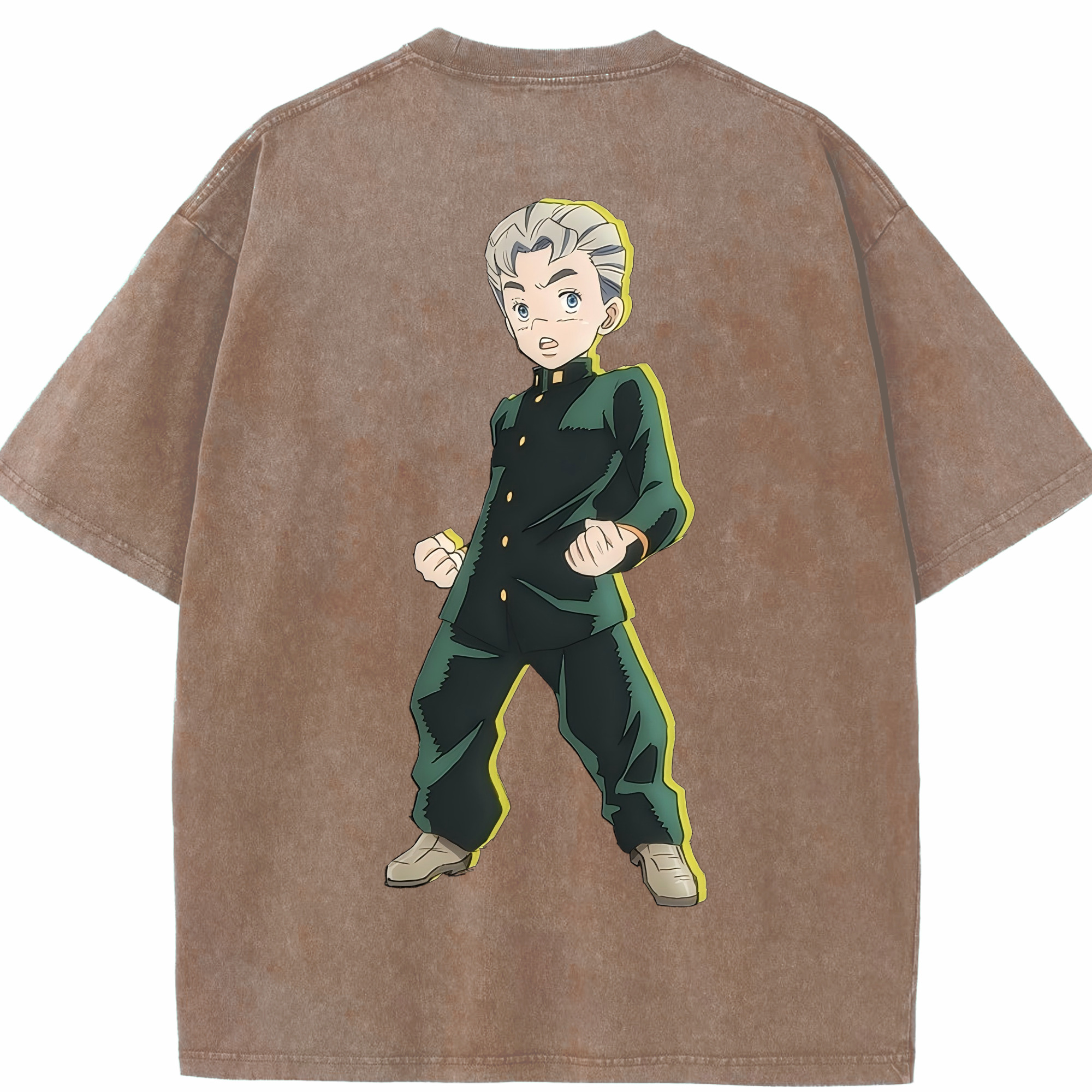 （画像用） ジョジョの奇妙な冒険 広瀨康一 JoJo's Bizarre Adventure Hirose Koichi 綿100% ヴィンテージ風 半袖Tシャツ（背面プリント）