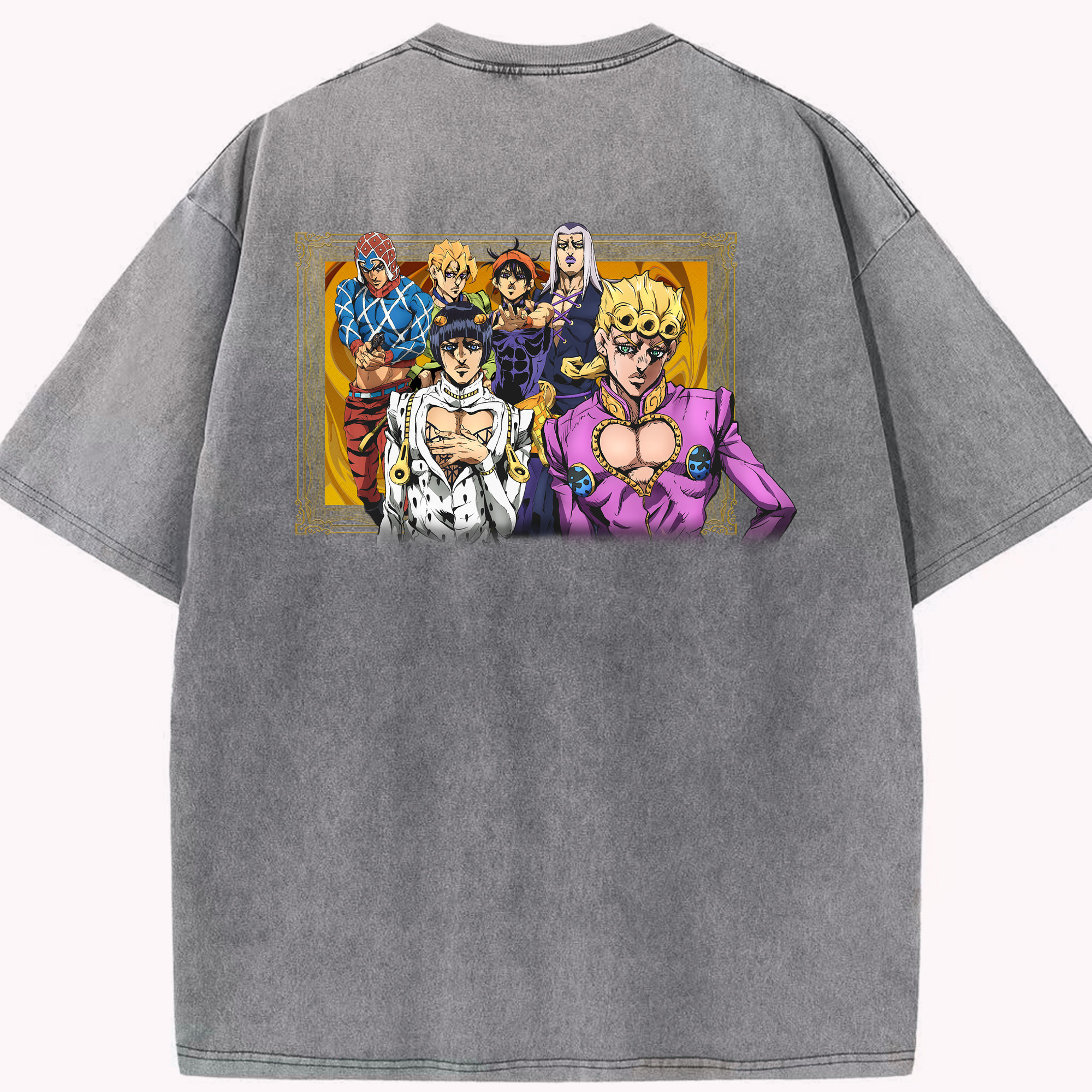 （画像用） ジョジョの奇妙な冒険 ジョルノ?ジョバァーナ JoJo's Bizarre Adventure Giorno Giovanna 綿100% ヴィンテージ風 半袖Tシャツ（背面プリント）