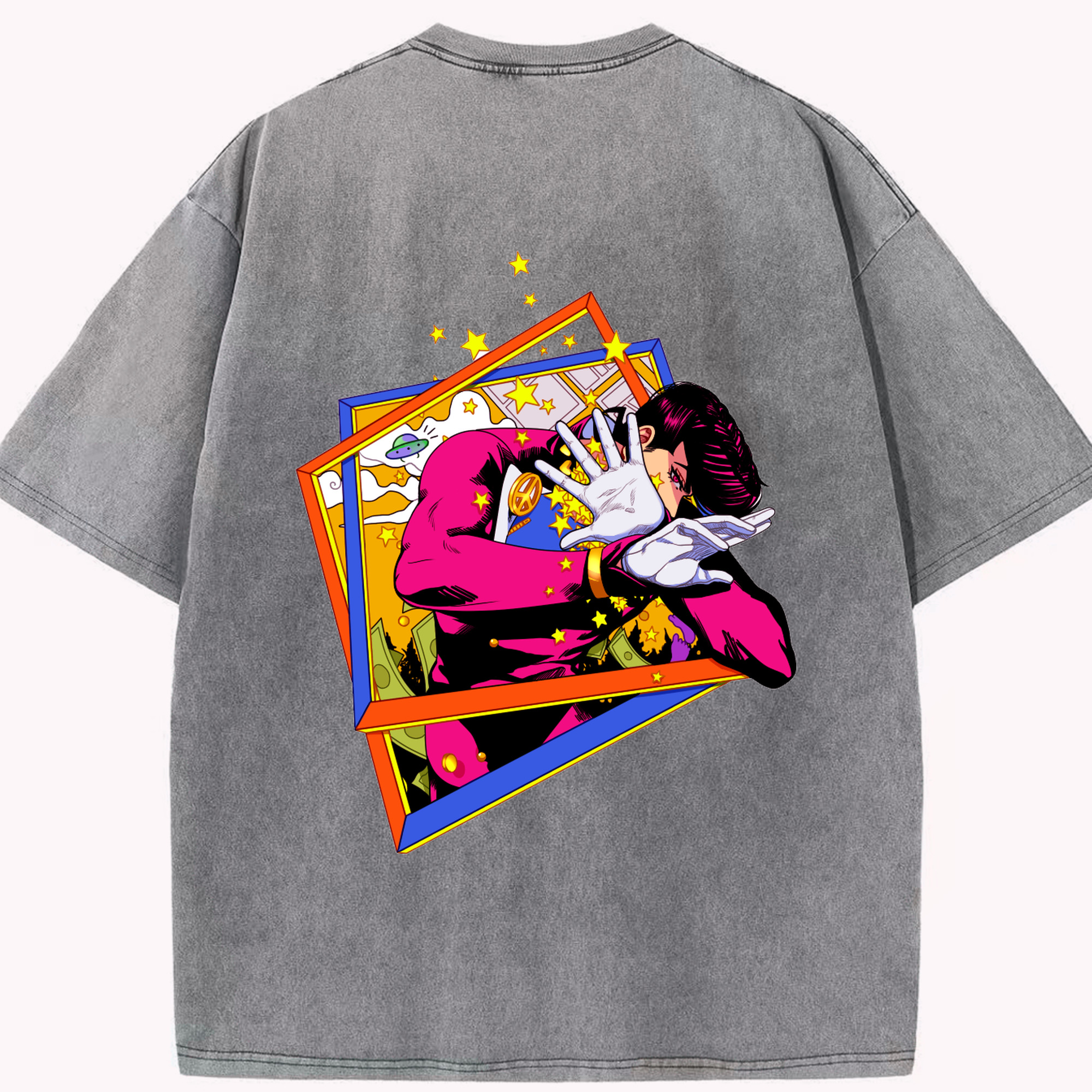（画像用） ジョジョの奇妙な冒険 ひがしかた じょうすけ JoJo's Bizarre Adventure Higashikata Josuke 綿100% ヴィンテージ風 半袖Tシャツ（背面プリント）