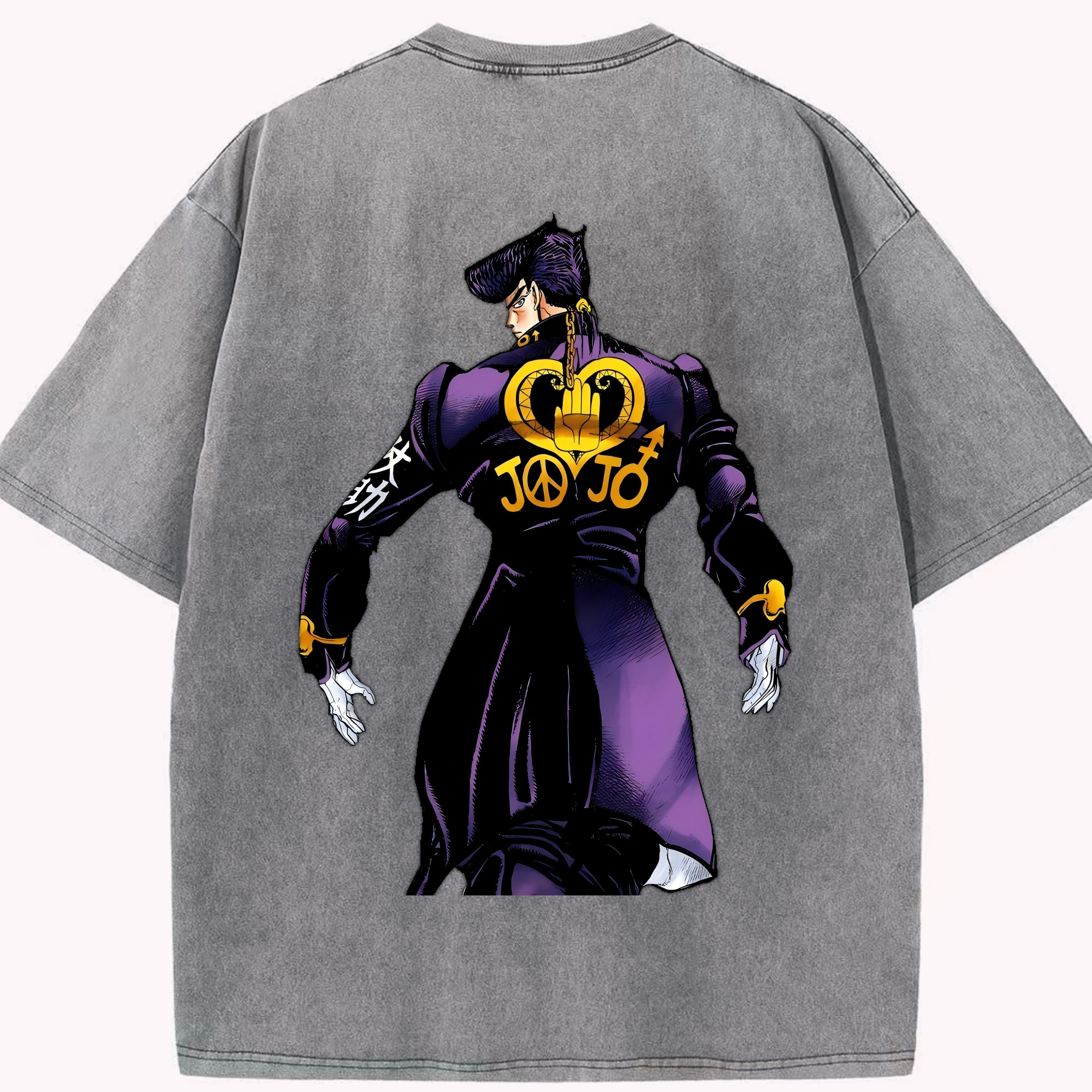 （画像用） ジョジョの奇妙な冒険 ひがしかた じょうすけ JoJo's Bizarre Adventure Higashikata Josuke 綿100% ヴィンテージ風 半袖Tシャツ（背面プリント）