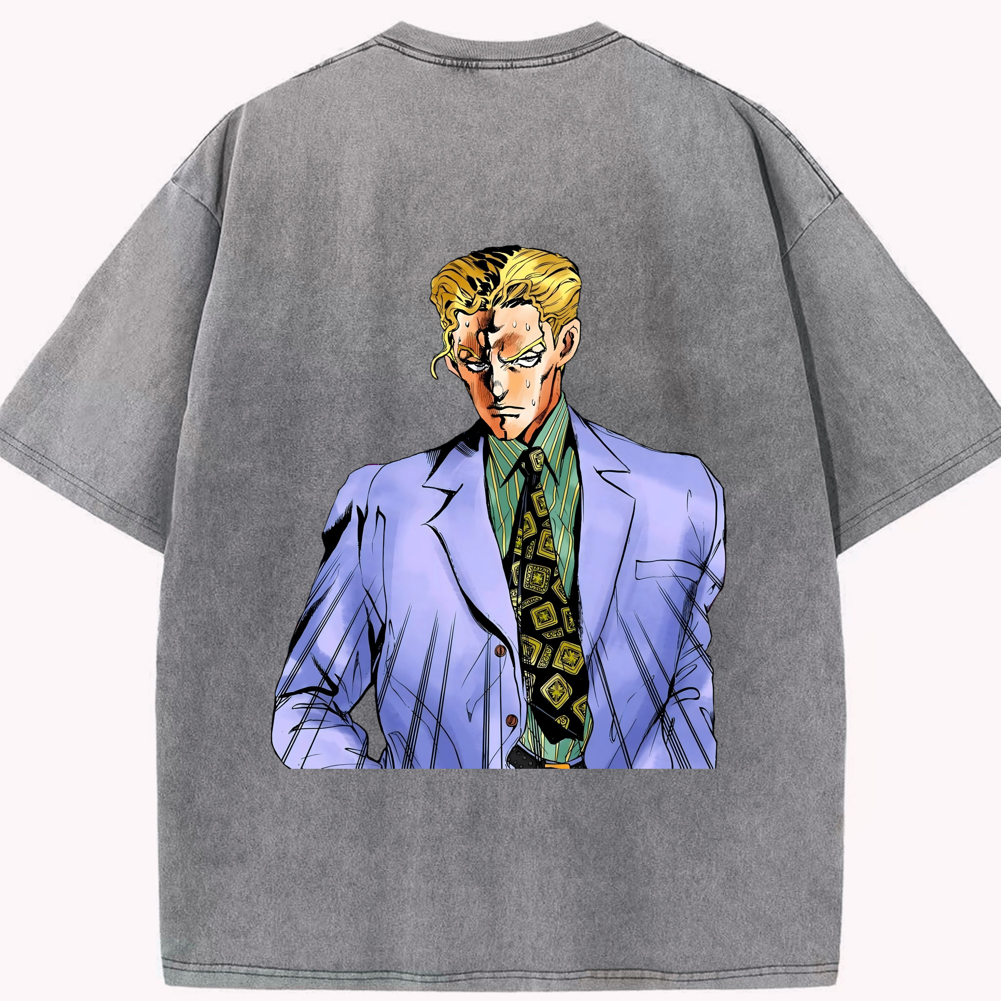 （画像用） ジョジョの奇妙な冒険 きら よしかげ JoJo's Bizarre Adventure Kira Yoshikage 綿100% ヴィンテージ風 半袖Tシャツ（背面プリント）