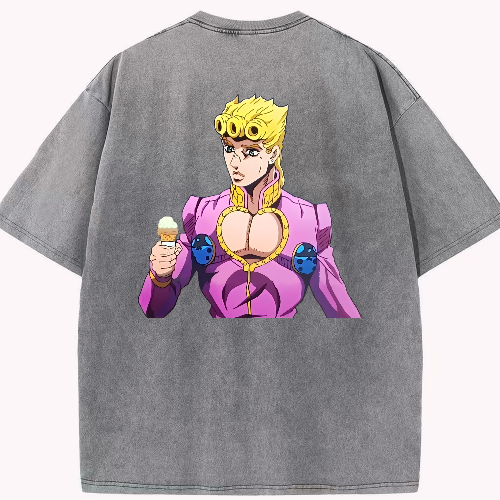 （画像用） ジョジョの奇妙な冒険 ジョルノ?ジョバァーナ JoJo's Bizarre Adventure Giorno Giovanna 綿100% ヴィンテージ風 半袖Tシャツ（背面プリント）