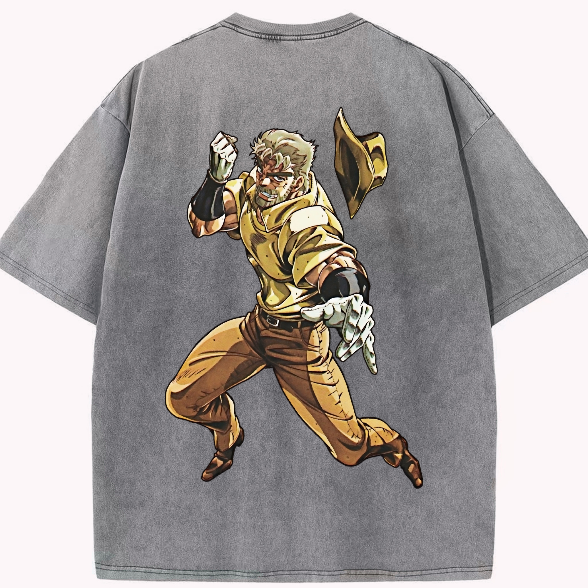 （画像用） ジョジョの奇妙な冒険 ジョセフ?ジョースター JoJo's Bizarre Adventure Joseph Joestar 綿100% ヴィンテージ風 半袖Tシャツ（背面プリント）