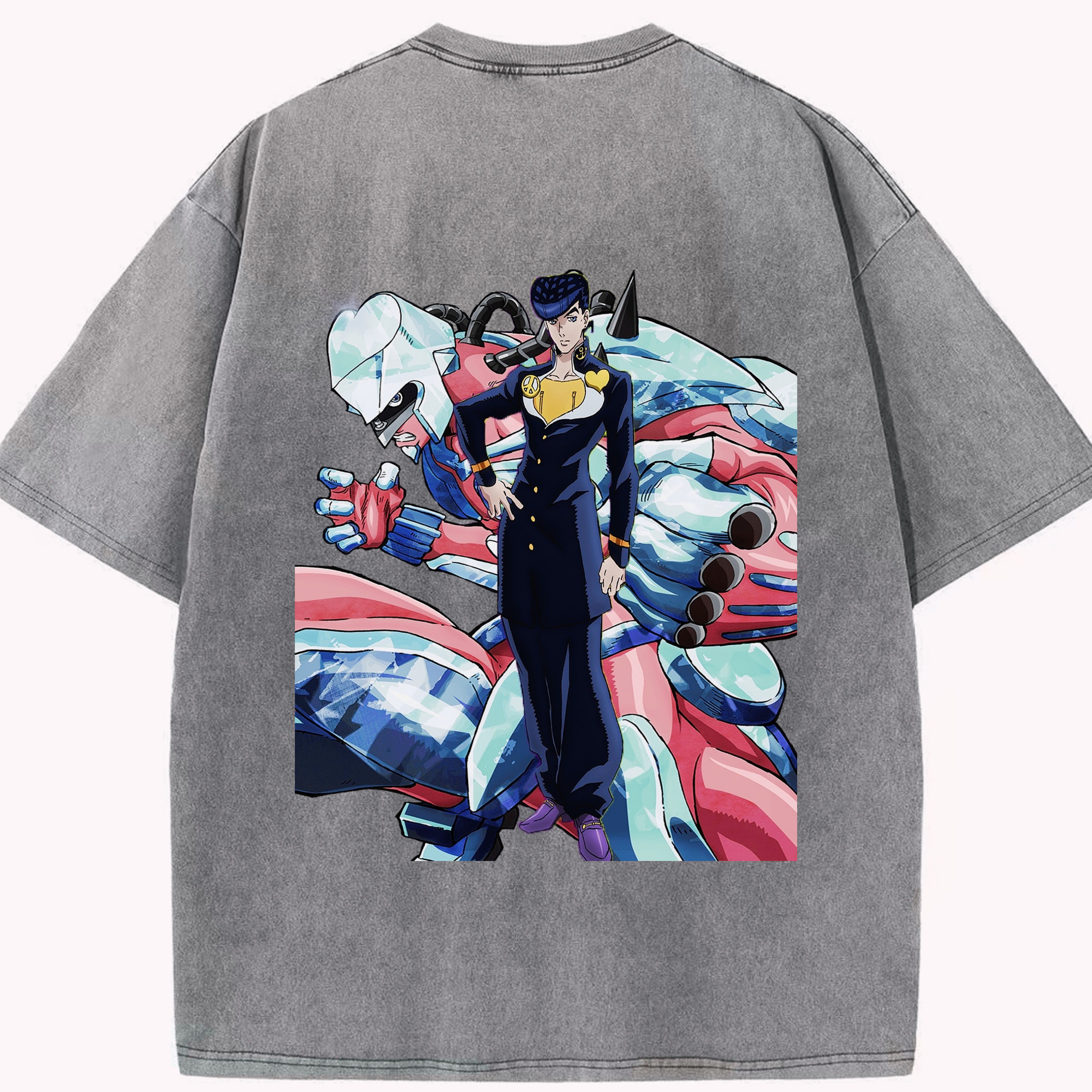 （画像用） ジョジョの奇妙な冒険 ひがしかた じょうすけ JoJo's Bizarre Adventure Higashikata Josuke 綿100% ヴィンテージ風 半袖Tシャツ（背面プリント）