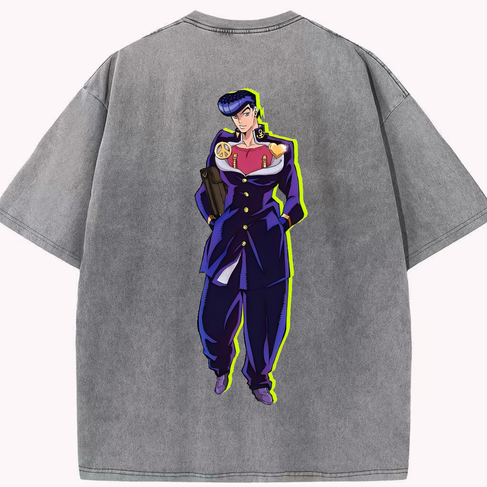 （画像用） ジョジョの奇妙な冒険 ひがしかた じょうすけ JoJo's Bizarre Adventure Higashikata Josuke 綿100% ヴィンテージ風 半袖Tシャツ（背面プリント）