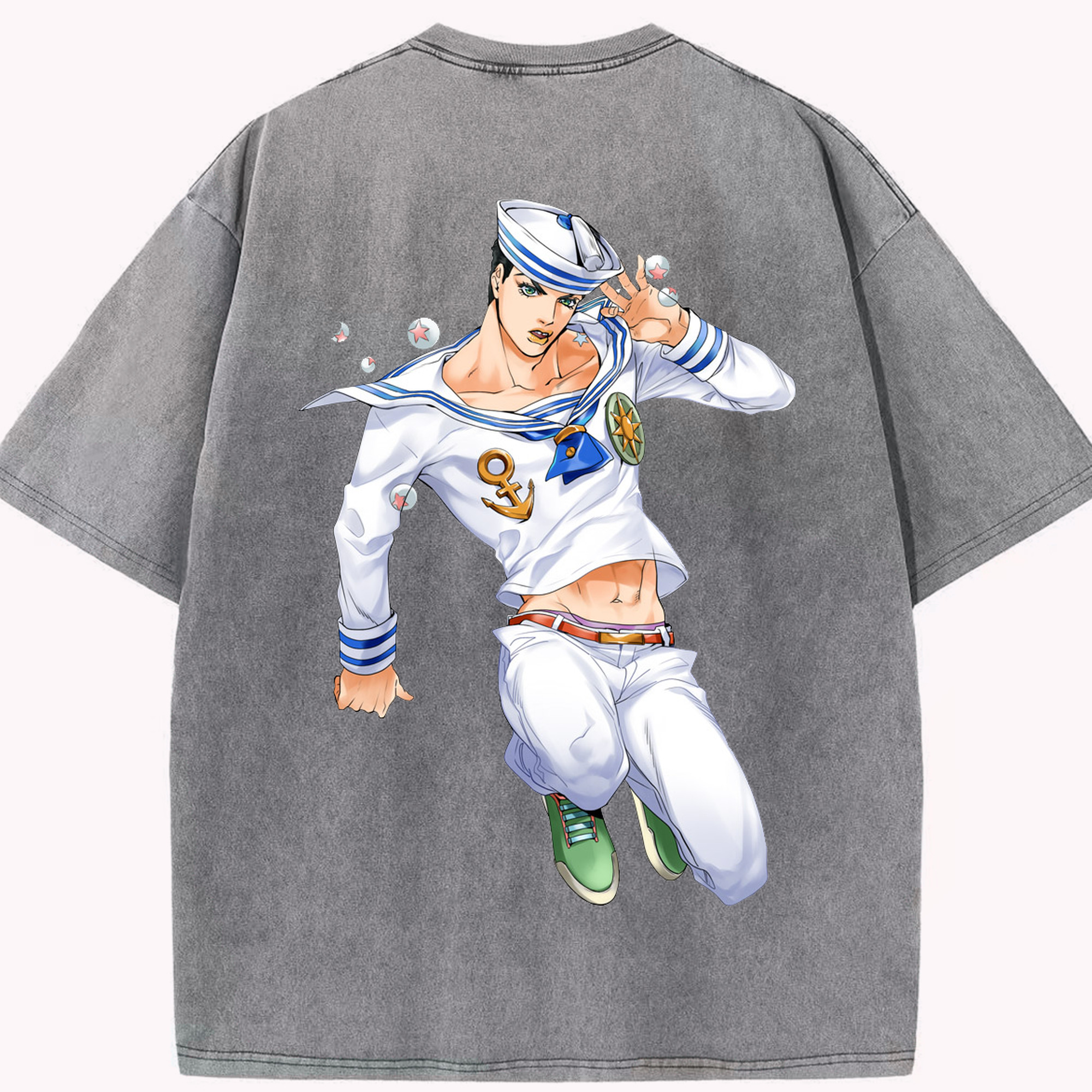 （画像用） ジョジョの奇妙な冒険 東方定助 JoJo's Bizarre Adventure Higashikata Josuke 綿100% ヴィンテージ風 半袖Tシャツ（背面プリント）