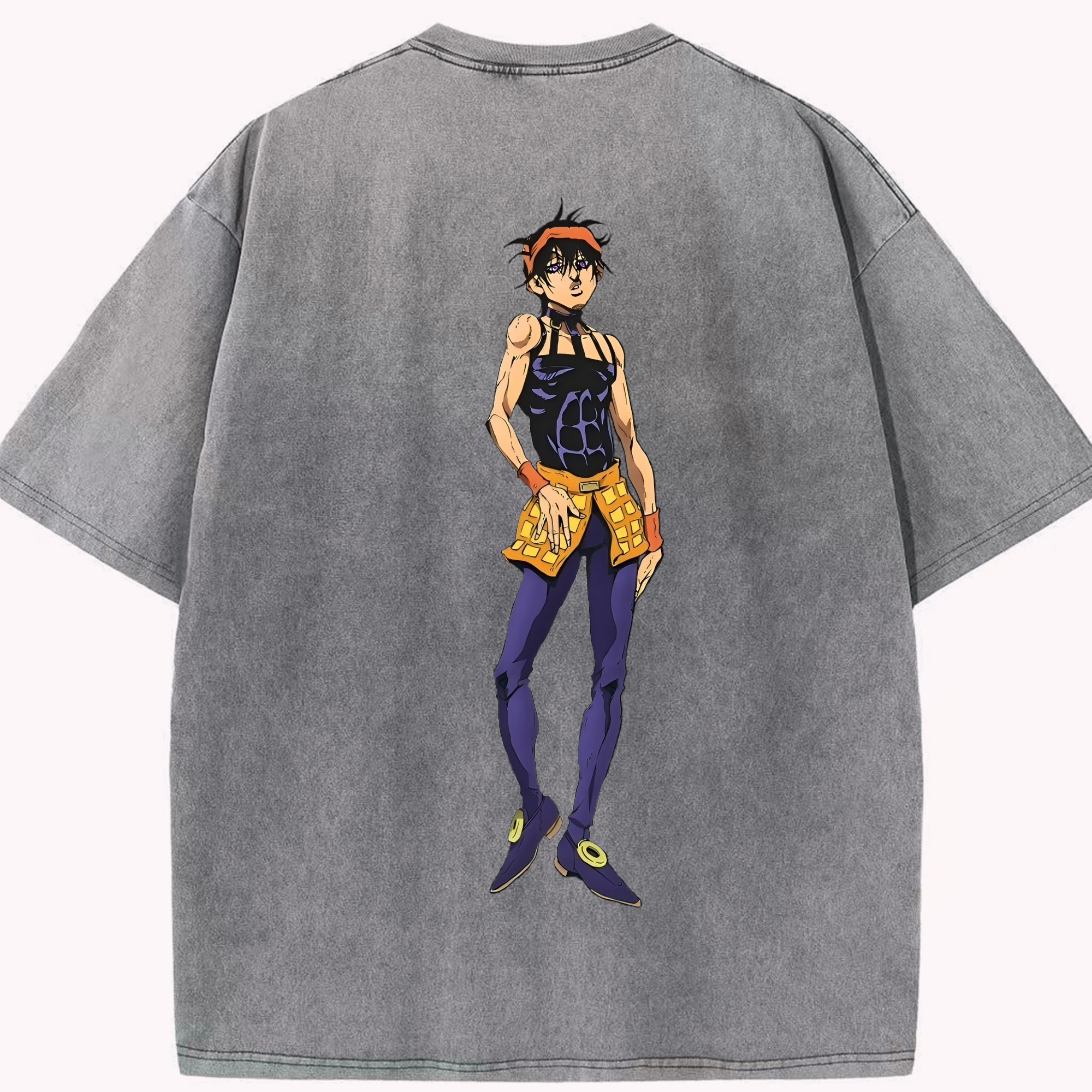 （画像用） ジョジョの奇妙な冒険 ナランチャ?ギルガ JoJo's Bizarre Adventure Narancia Ghirga 綿100% ヴィンテージ風 半袖Tシャツ（背面プリント）